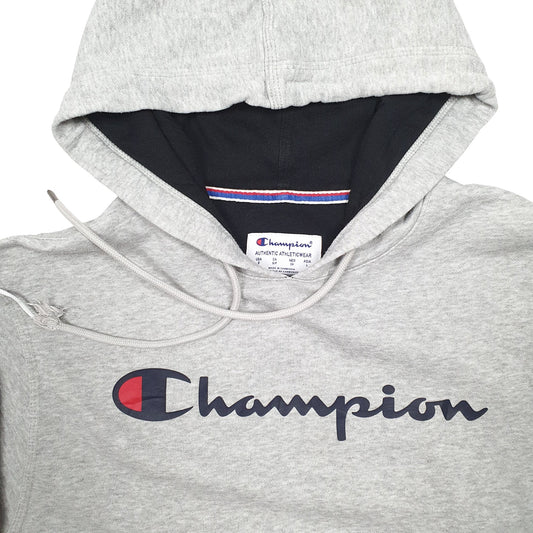 Mens Grey Champion Spellout Hoodie Jumper