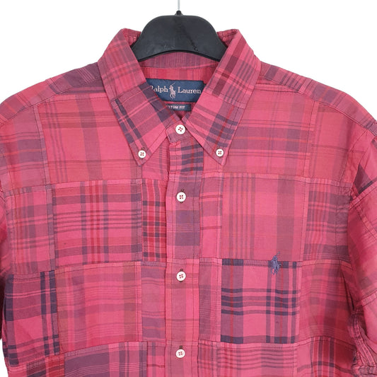 Ralph Lauren Short Sleeve Custom Fit Check Shirt Burgundy