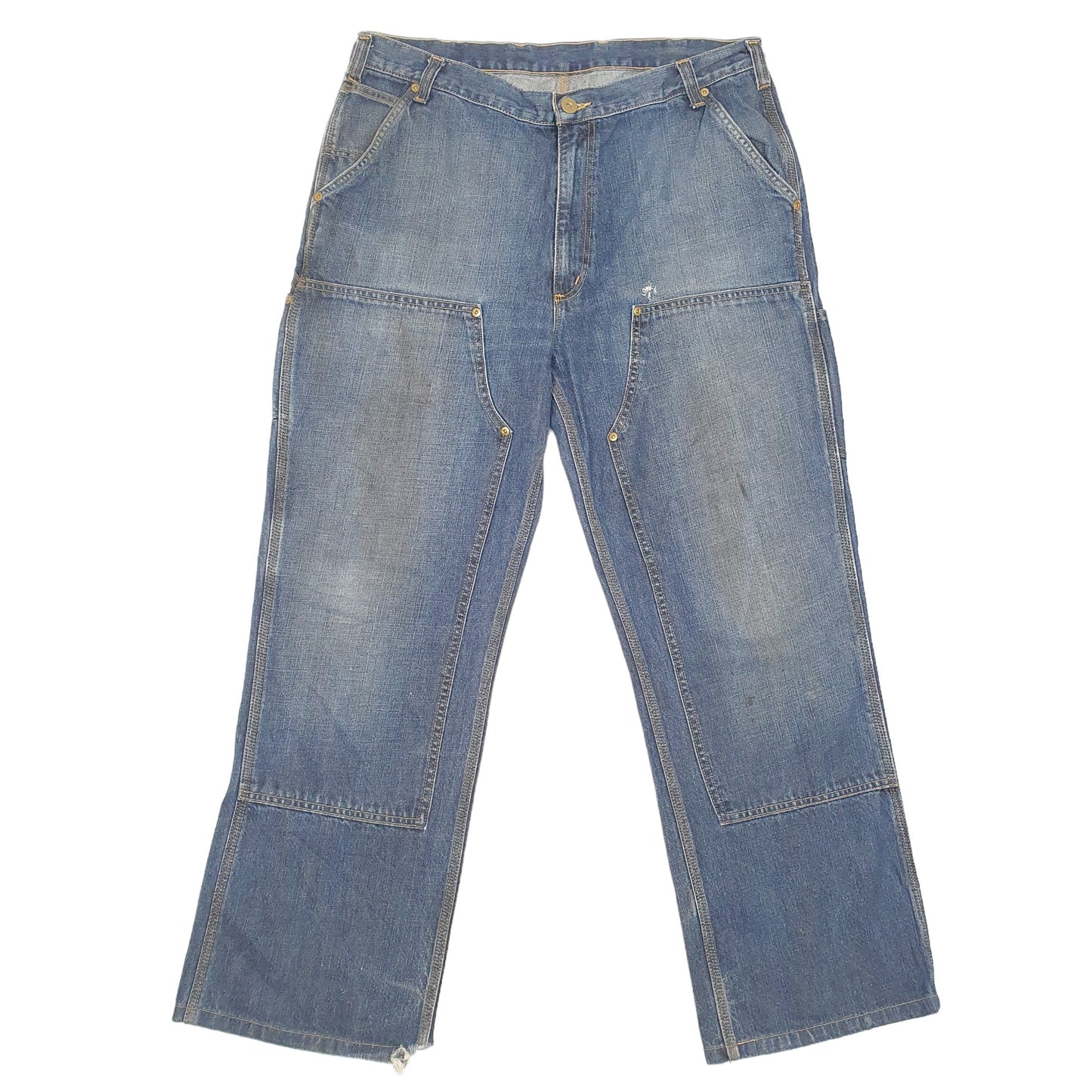 Mens Blue Carhartt Double Knee Logger Pant Riveted Carpenter JeansW38 L32