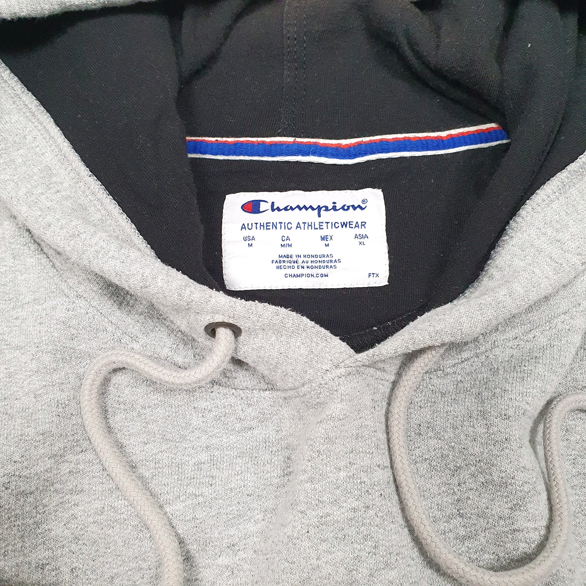 Mens Grey Champion Spellout Hoodie Jumper