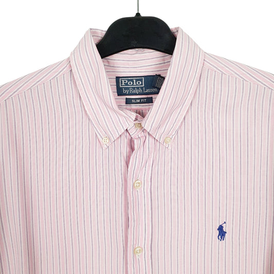 Ralph Lauren Short Sleeve Slim Fit Pinstripe Shirt Pink