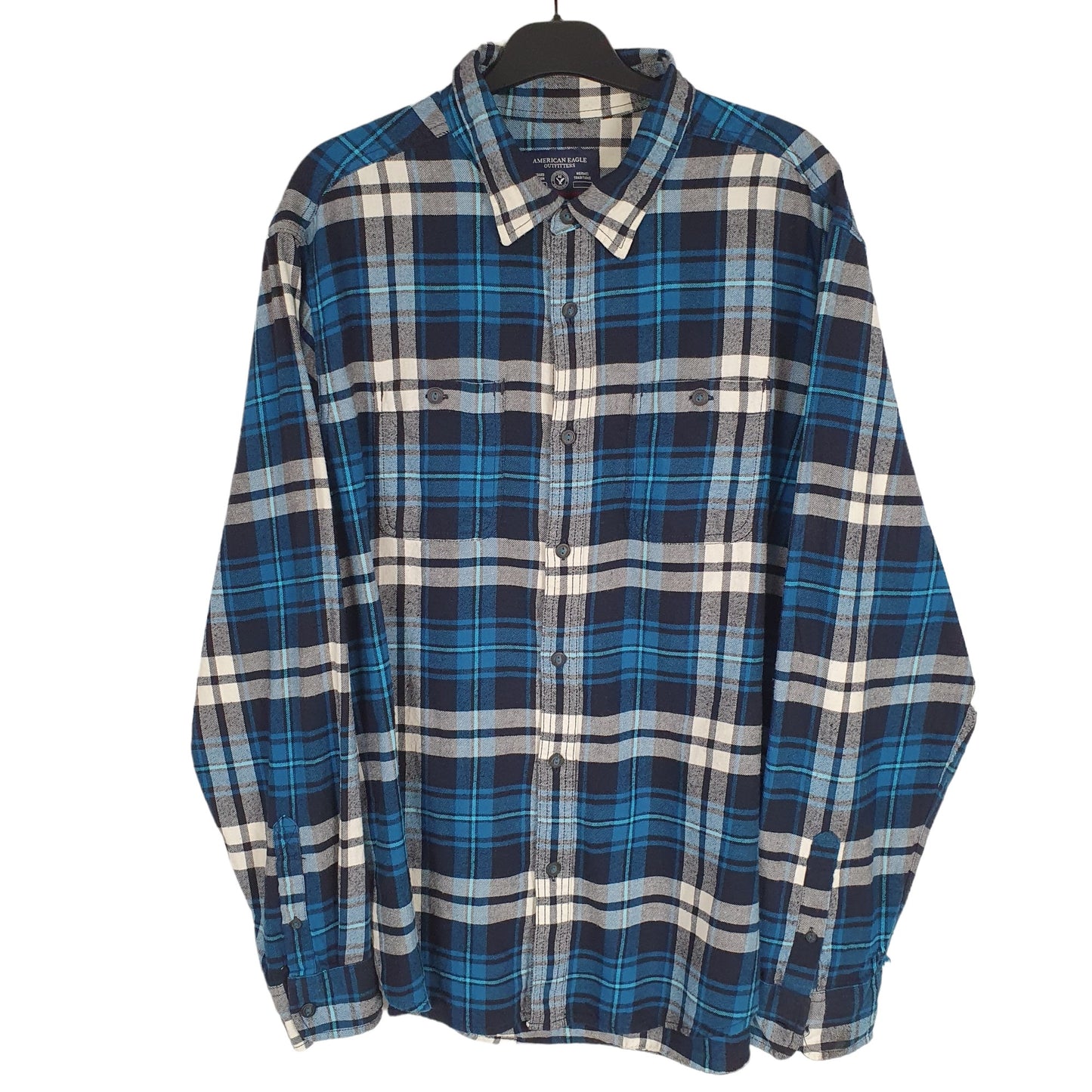 American Eagle Flannel Shacket Long Sleeve Regular Fit Check Shirt Blue