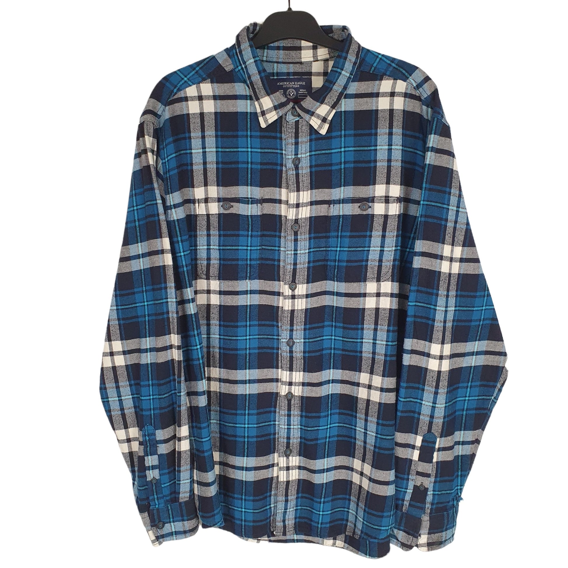 American Eagle Flannel Shacket Long Sleeve Regular Fit Check Shirt Blue