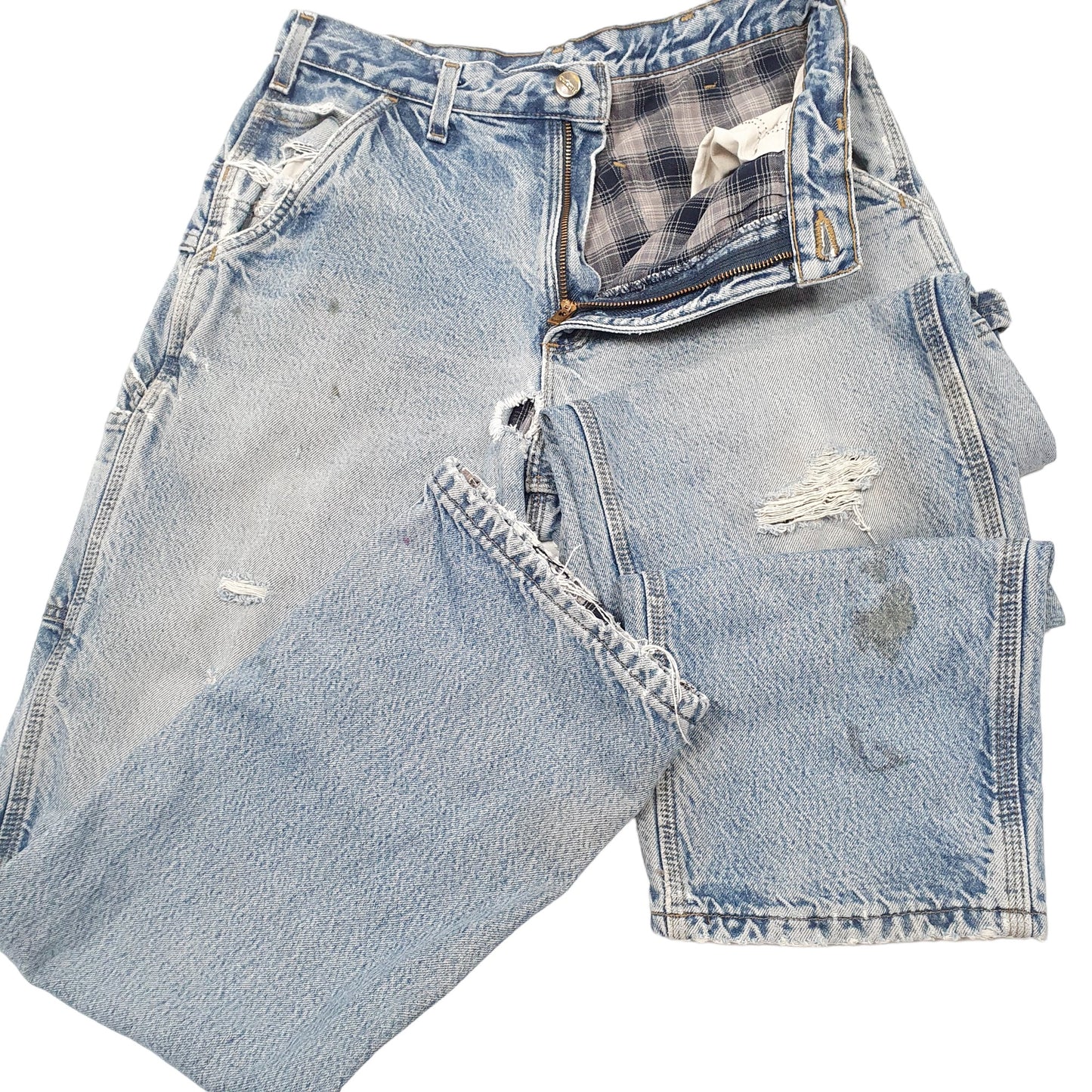 Mens Blue Carhartt Lined Thermal Winter Carpenter JeansW33 L32