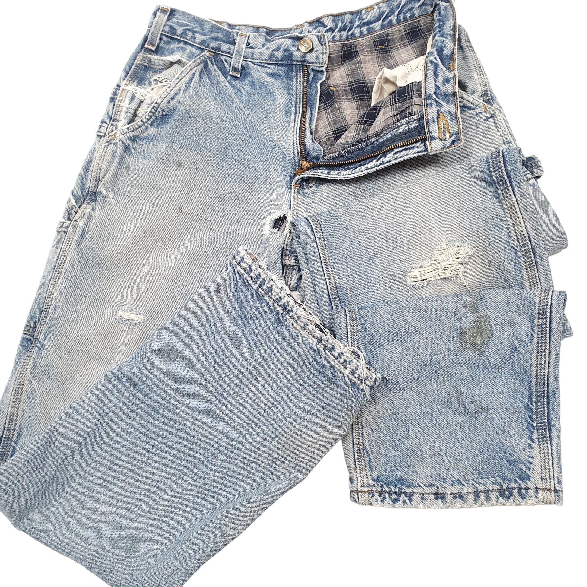 Mens Blue Carhartt Lined Thermal Winter Carpenter JeansW33 L32