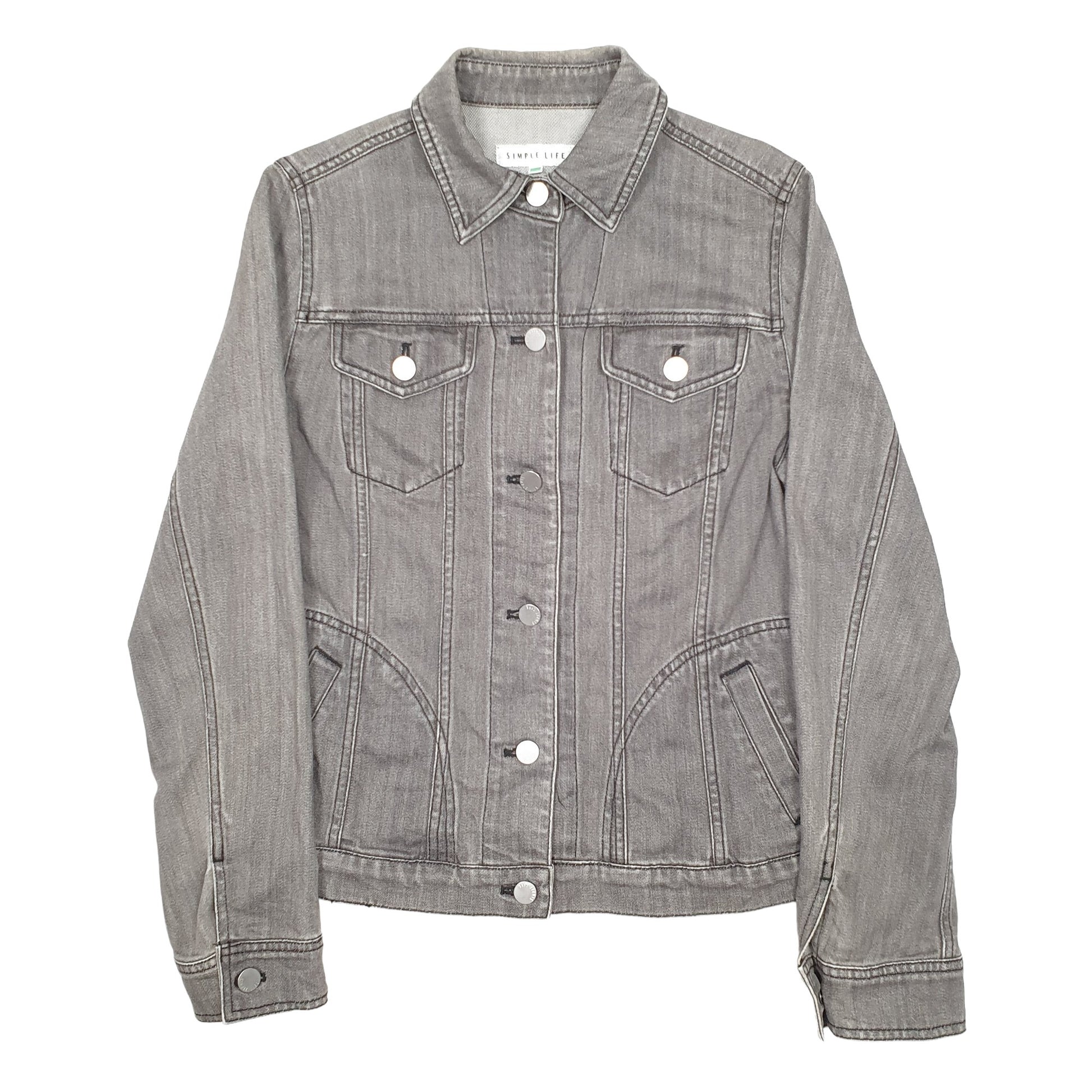 Womens Grey Simple Life  Denim Jacket Coat