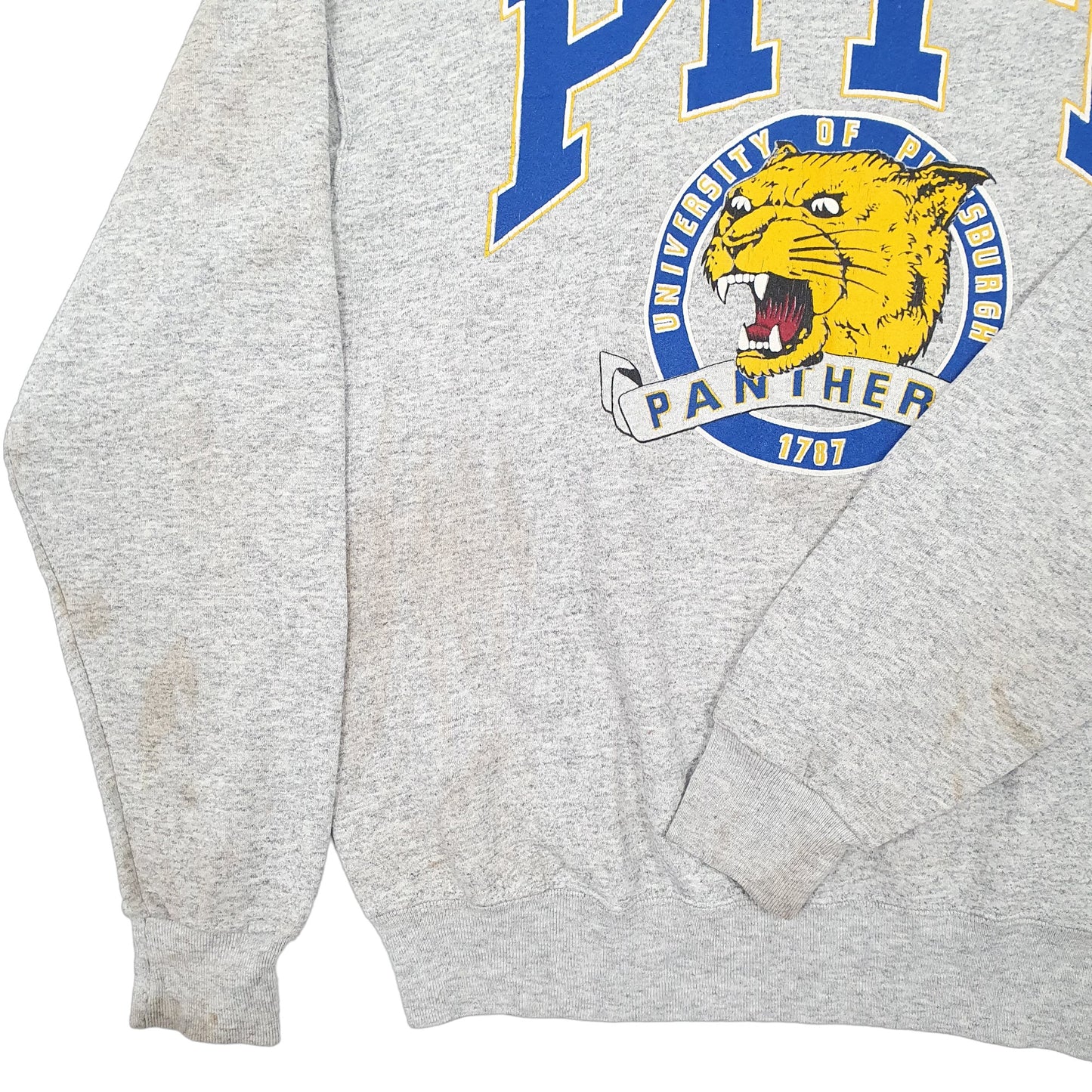 Mens Grey Galt Sand Vintage 1990s Made in USA College Pittsburgh Crewneck Jumper