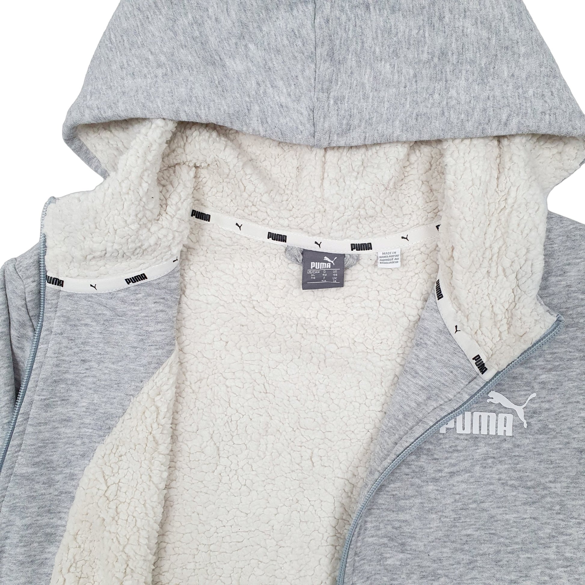 Womens Grey Puma Sherpa Retro Pile Full Zip Jumper