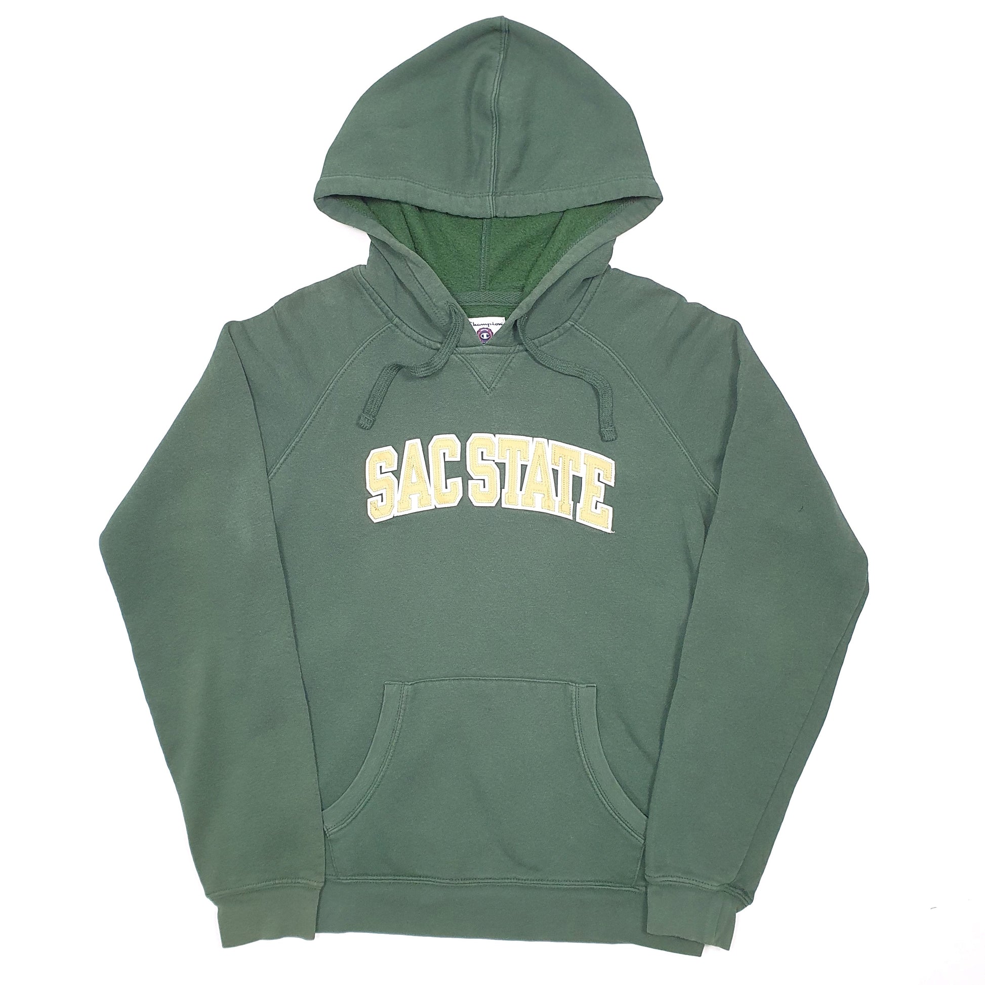 Womens Green Champion California State University Sacremento Spellout Hoodie Jumper
