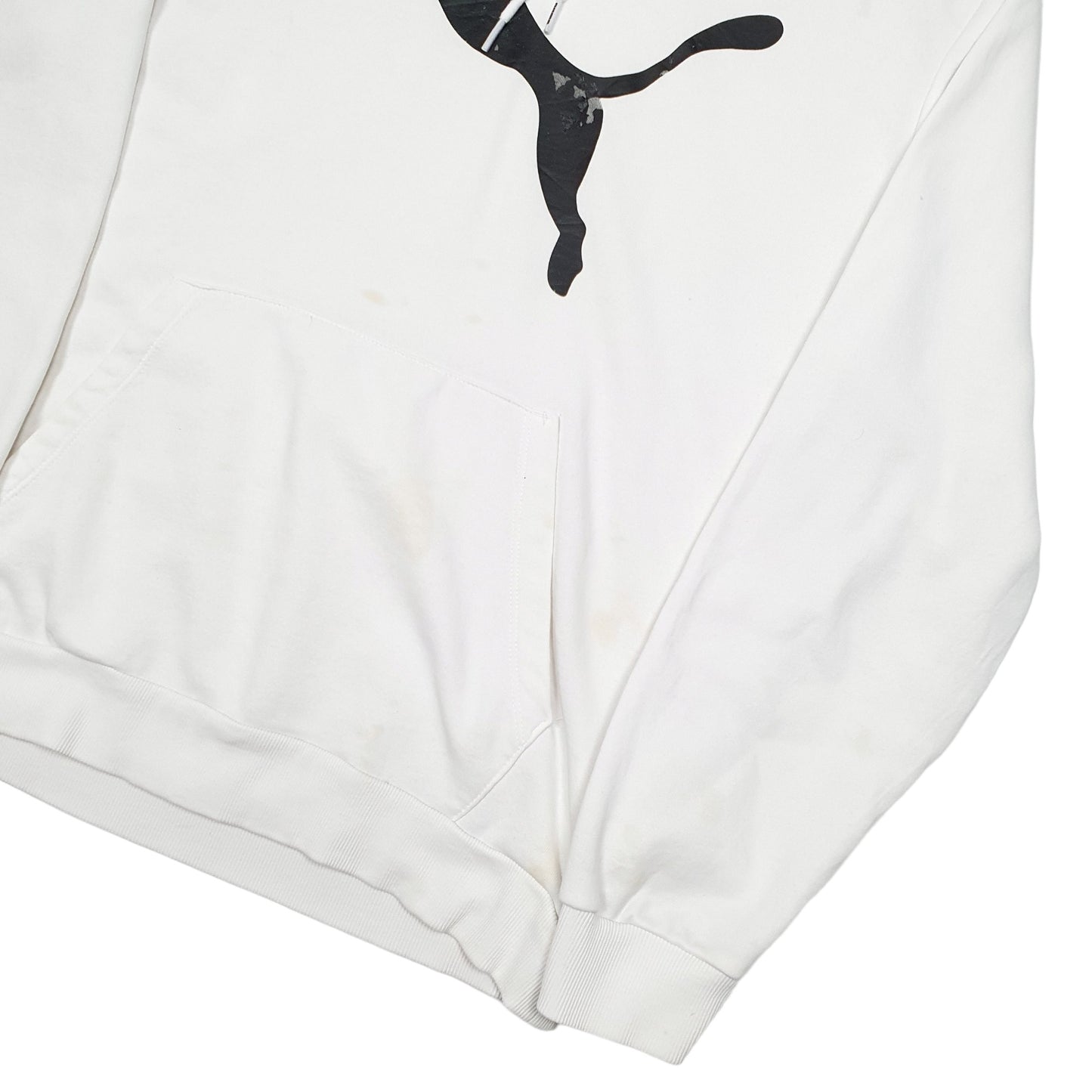 Mens White Puma Spellout Hoodie Jumper