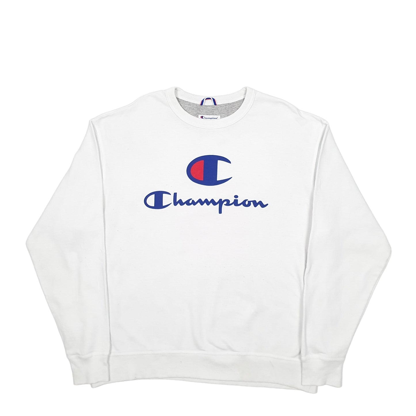 Mens White Champion Spellout Crewneck Jumper