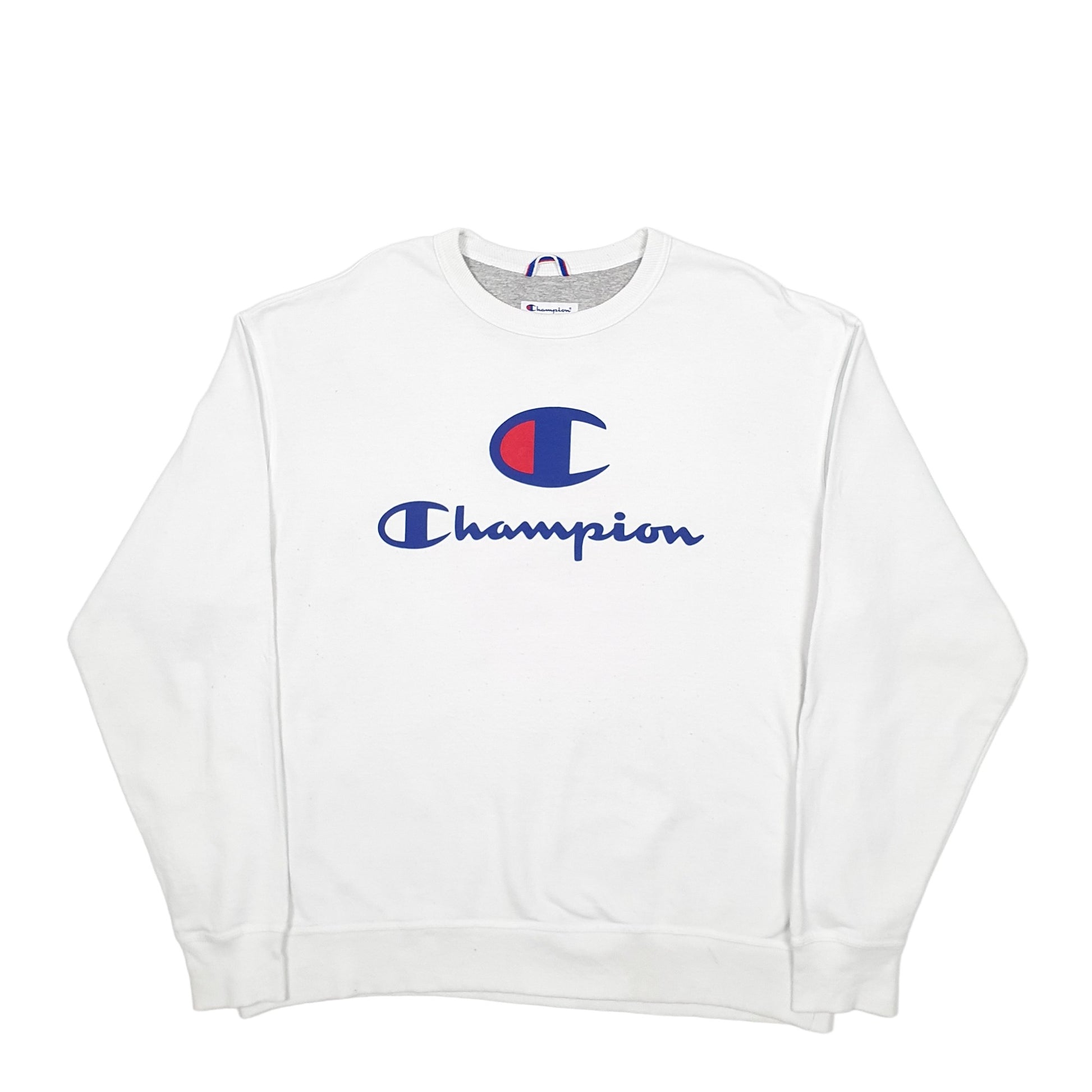 Mens White Champion Spellout Crewneck Jumper