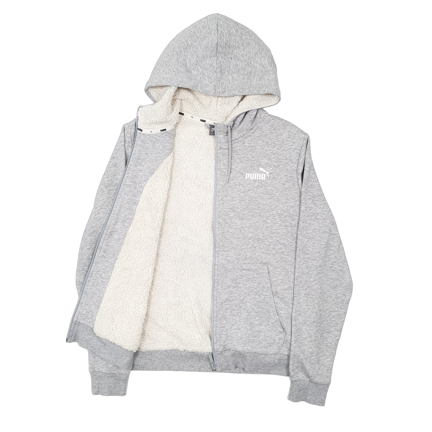 Womens Grey Puma Sherpa Retro Pile Full Zip Jumper