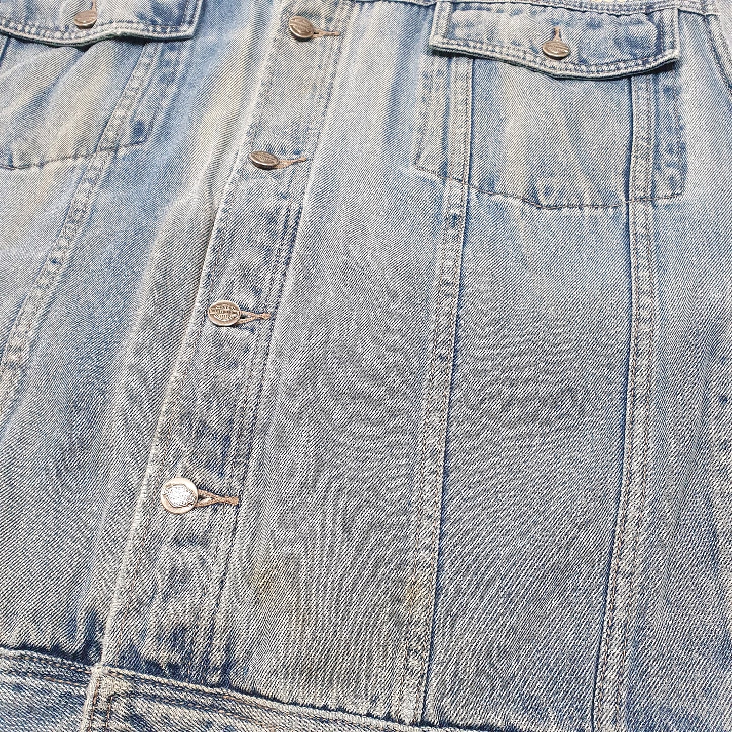 Mens Blue Harley Davidson Motorcycles Denim Biker Vest Cut Gilet Coat