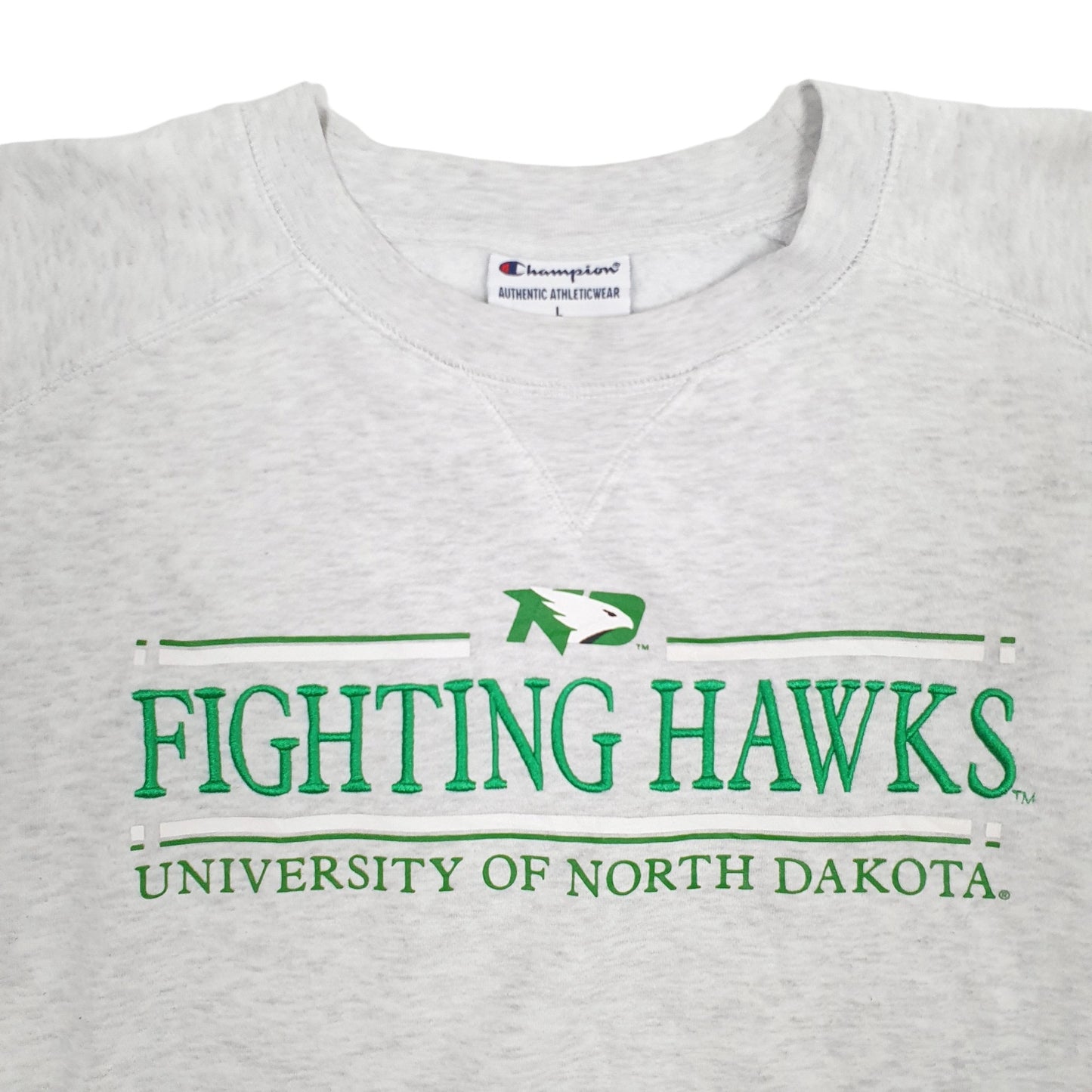 Mens Grey Champion USA College North Dakota Fighting Hawks Crewneck Jumper