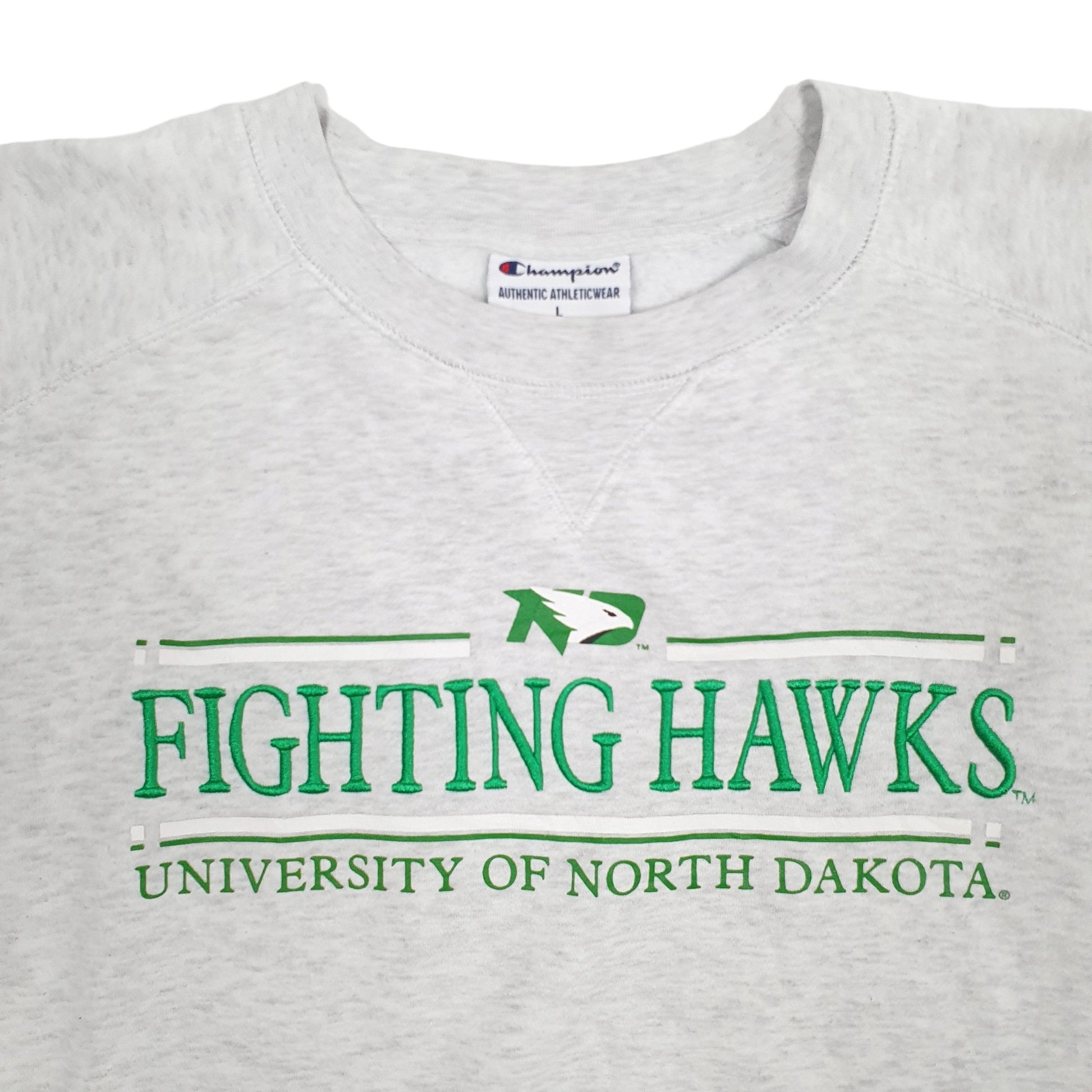 Mens Grey Champion USA College North Dakota Fighting Hawks Crewneck Jumper