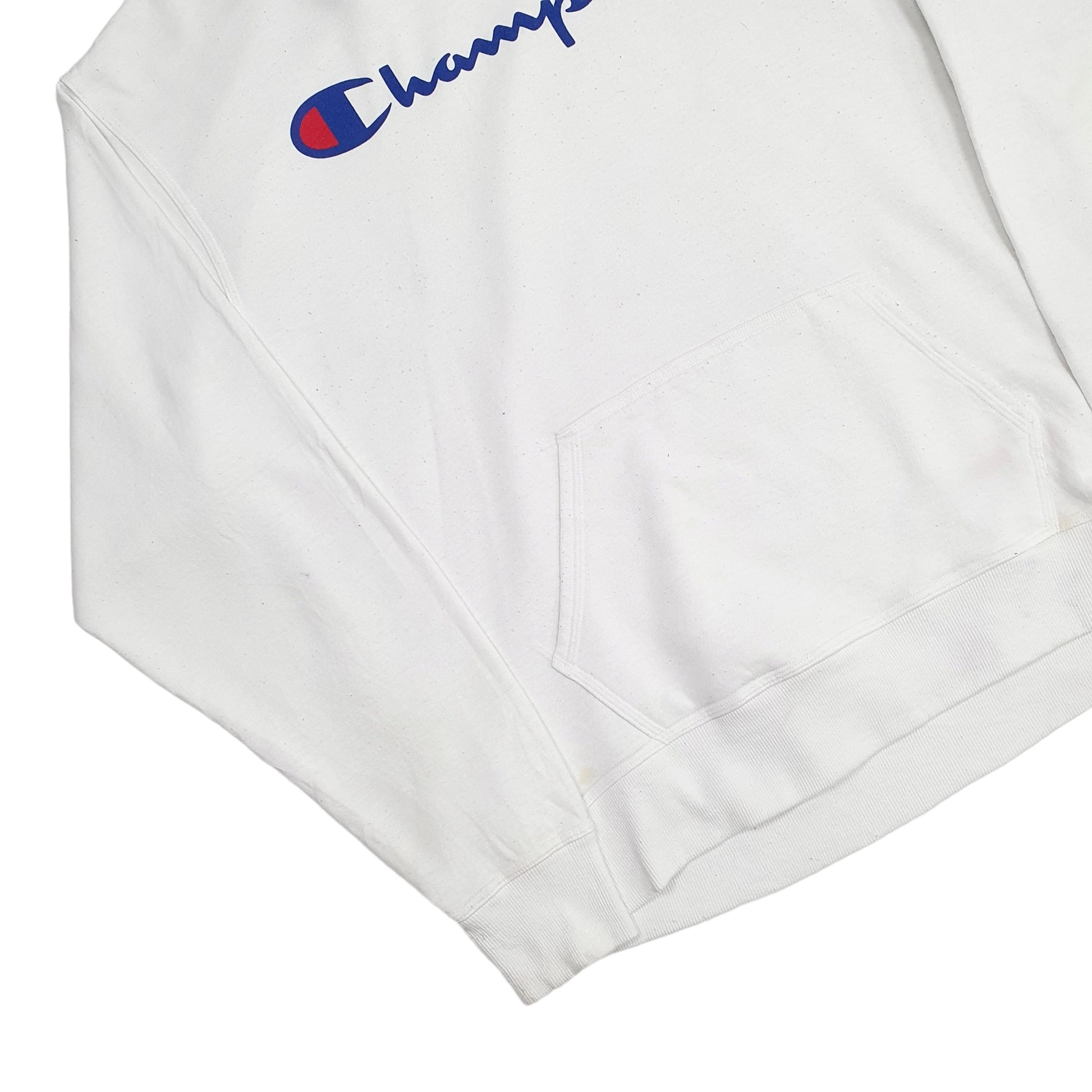Mens White Champion Spellout Hoodie Jumper