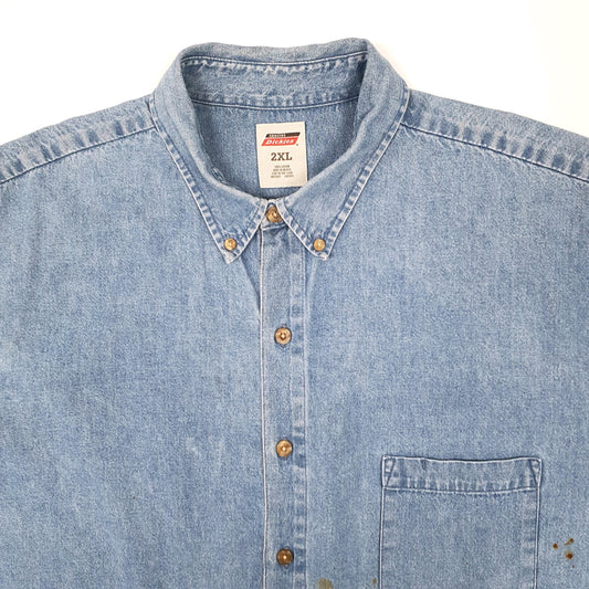 Mens Blue Dickies Denim Workwear Shacket Long Sleeve Shirt