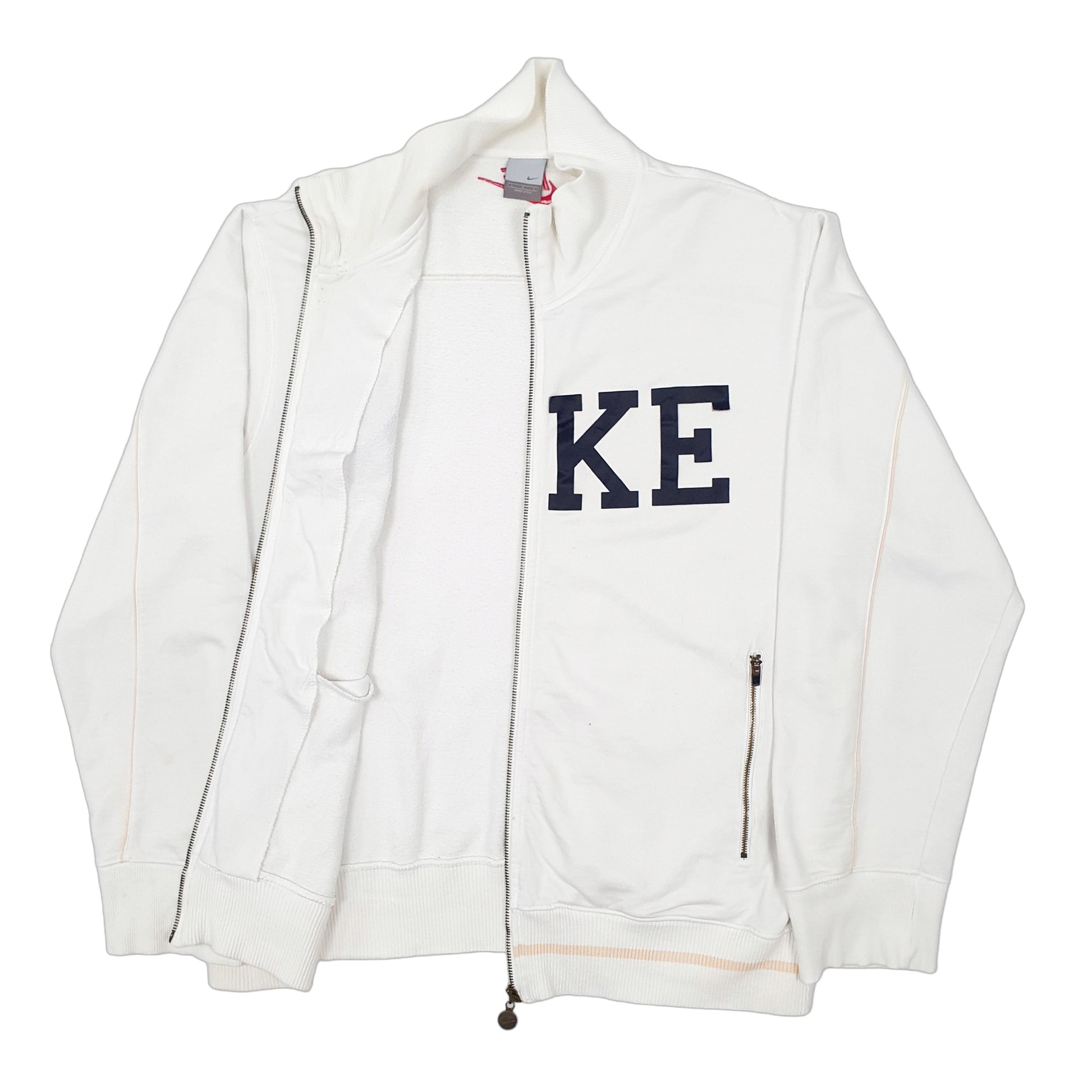 Mens White Nike Vintage 2000s Y2K Spellout Full Zip Jumper