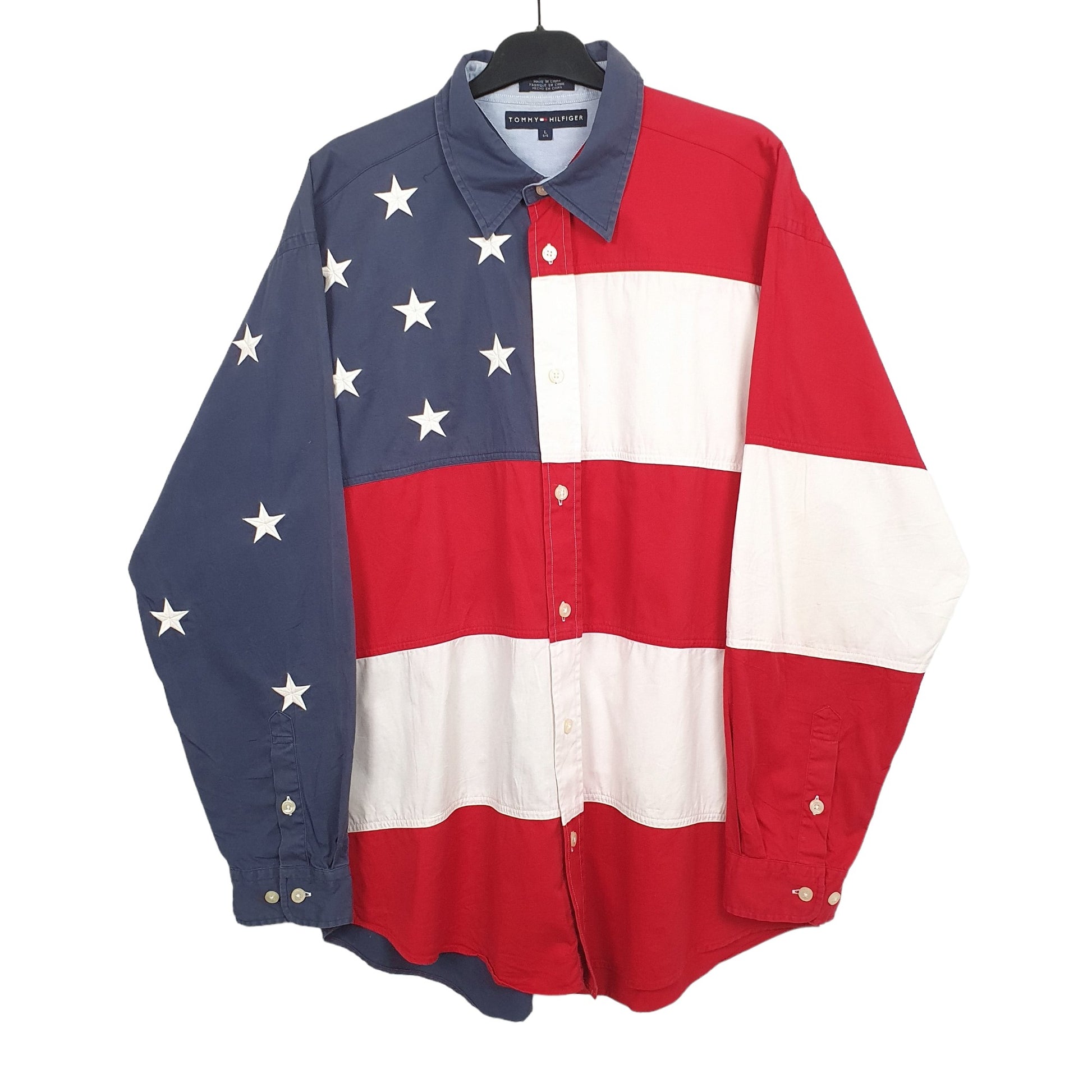Tommy Hilfiger America Flag Pattern Long Sleeve Regular Fit Shirt Red