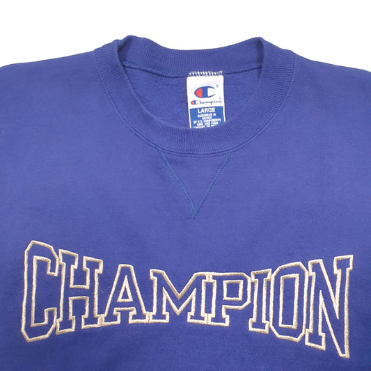 Mens Blue Champion Spellout Crewneck Jumper