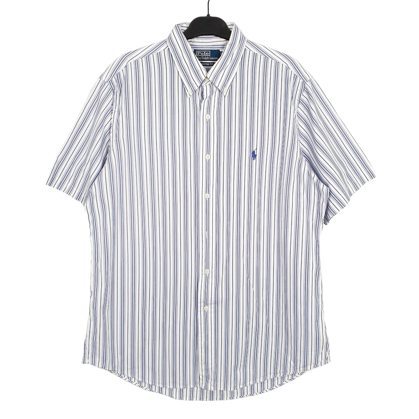 Ralph Lauren Short Sleeve Custom Fit Pinstripe Shirt Blue