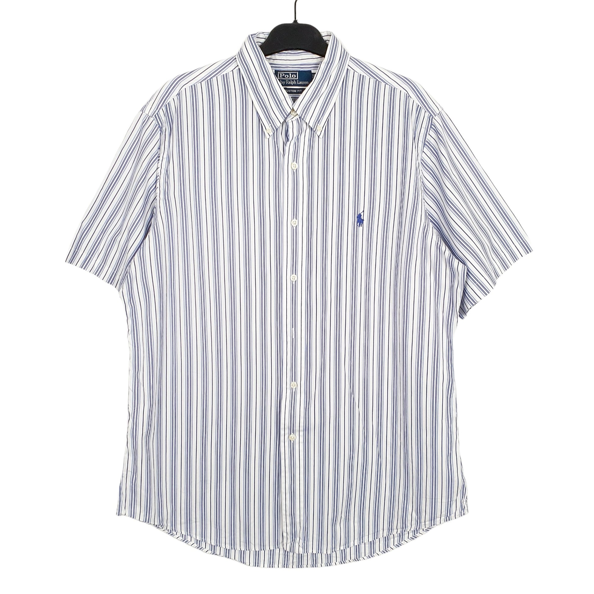 Ralph Lauren Short Sleeve Custom Fit Pinstripe Shirt Blue