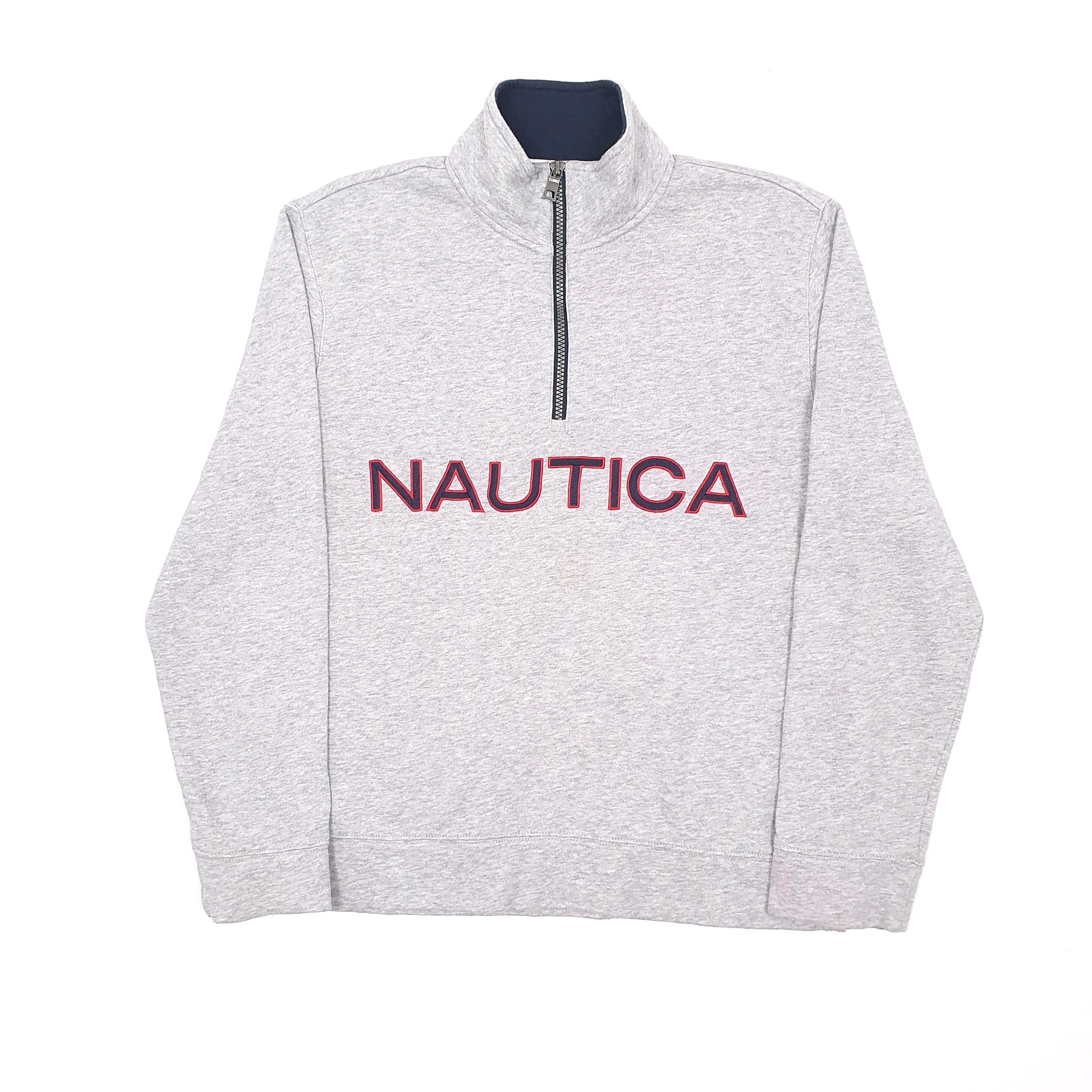 Mens Grey Nautica Spellout Quarter Zip Jumper
