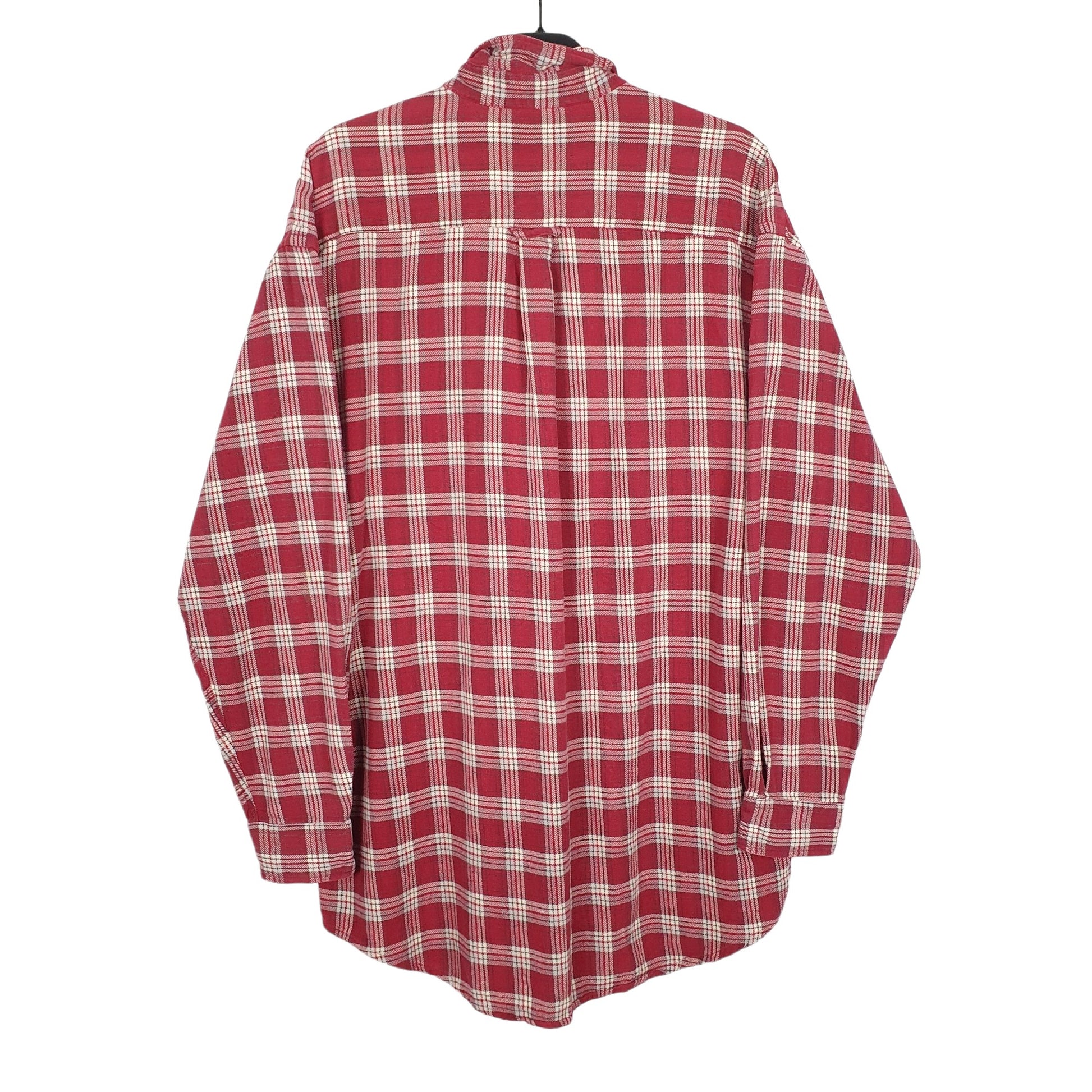 Lands End Flannel Shacket Long Sleeve Regular Fit Check Shirt Burgundy