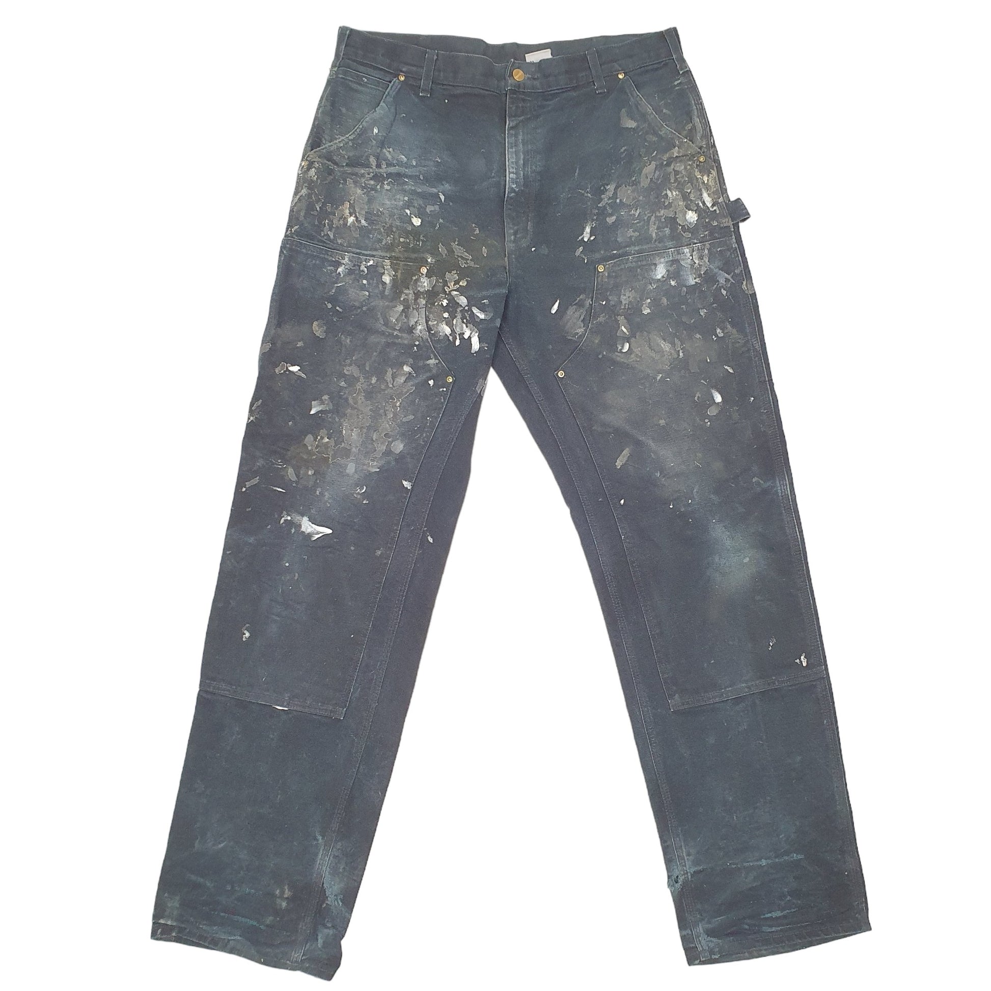 Mens Black Carhartt Double Knee Riveted Made In USA Carpenter Trousers