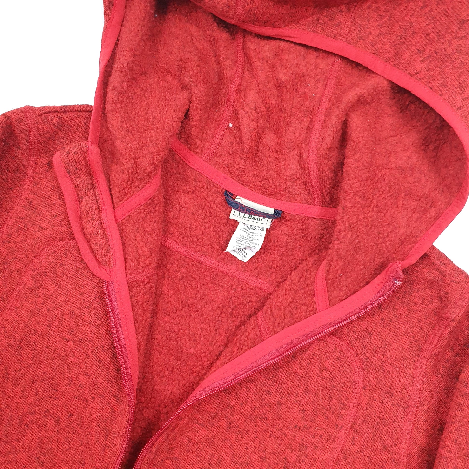 LL Bean Hooded Full Zip Fleece XS Red