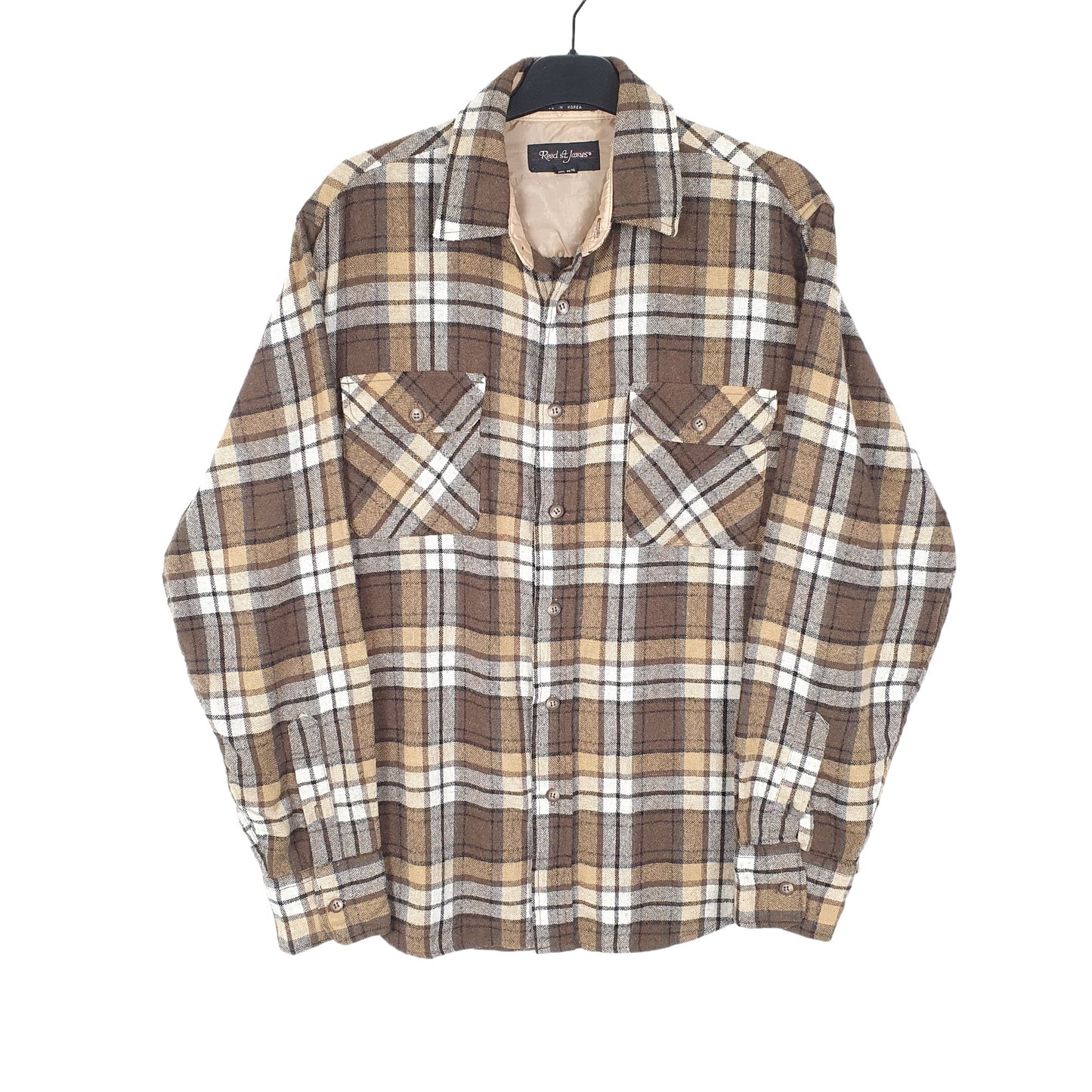 Reed St James Flannel Shacket Long Sleeve Regular Fit Check Wool Shirt Brown