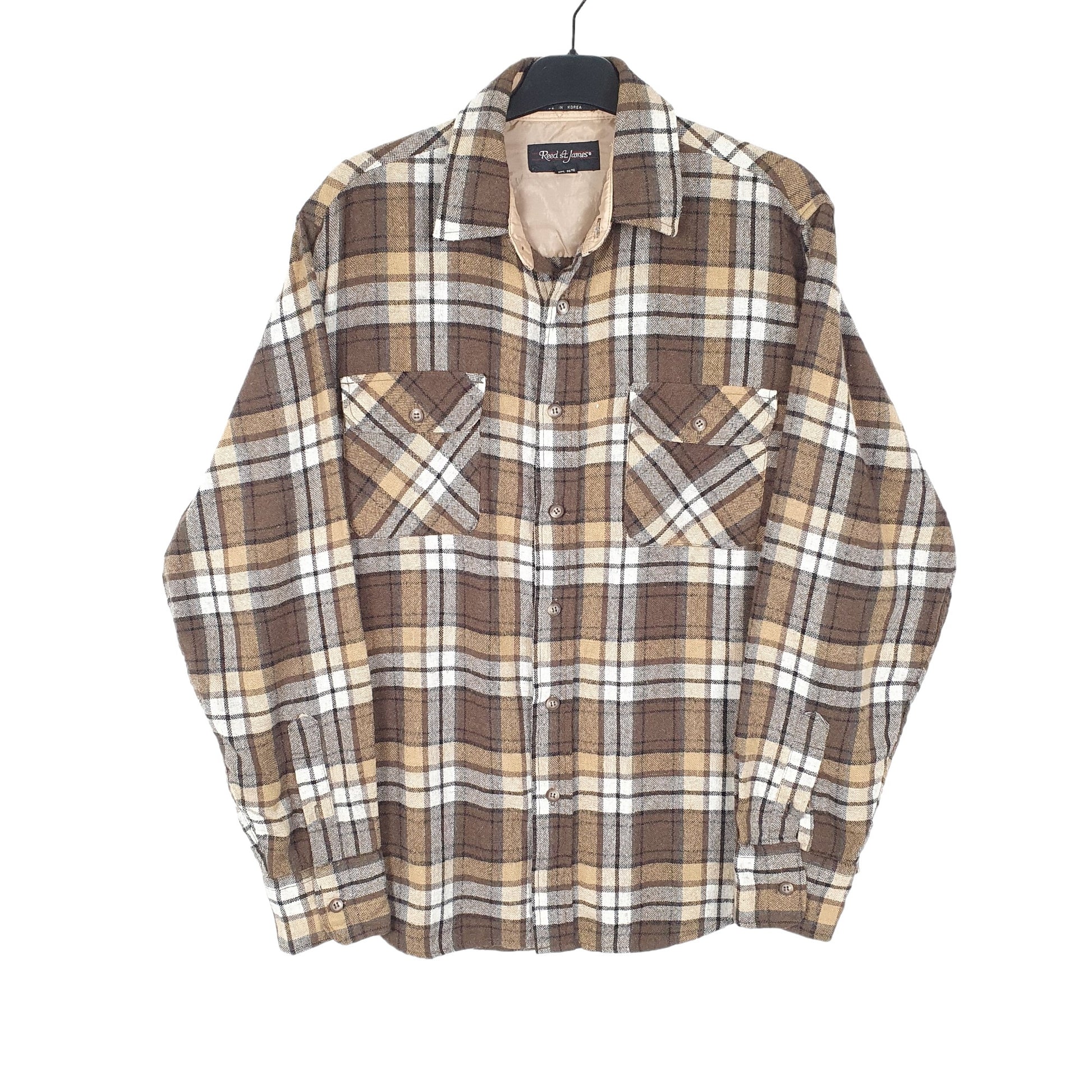 Reed St James Flannel Shacket Long Sleeve Regular Fit Check Wool Shirt Brown