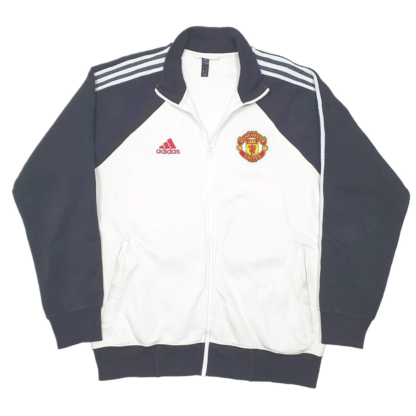 Mens White Adidas Manchester United Training Top Active Full Zip Jumper
