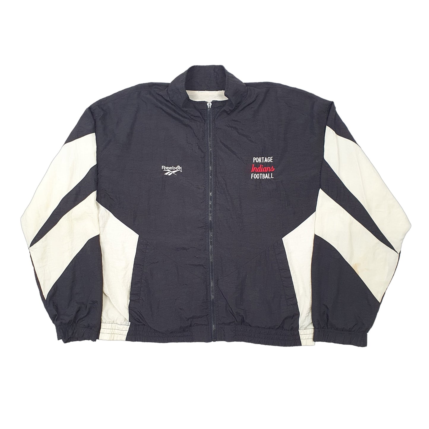 Mens Black Reebok Vintage Shell Track Indians Football USA Windbreaker Coat