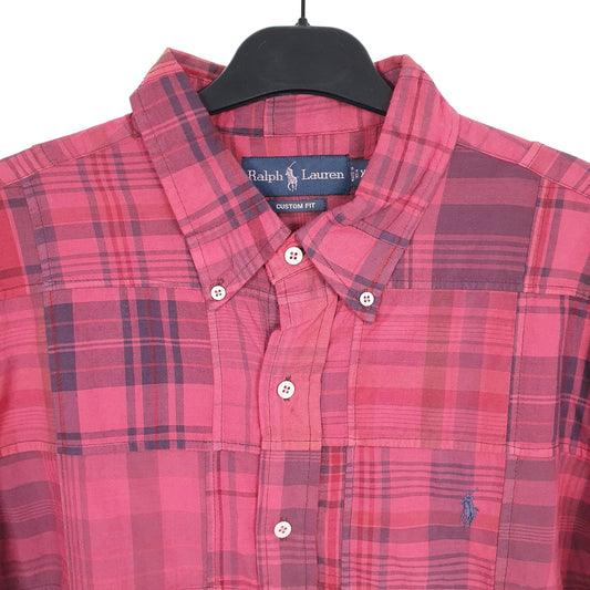 Ralph Lauren Short Sleeve Custom Fit Check Shirt Burgundy