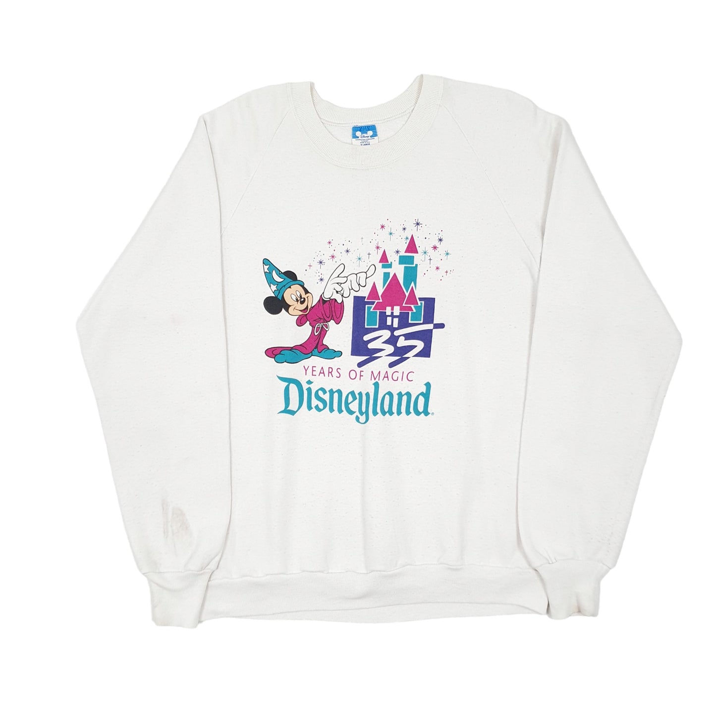 Mens White Disney Mickey Fantasia 1990 35th Anniversary Vintage Made in USA Crewneck Jumper