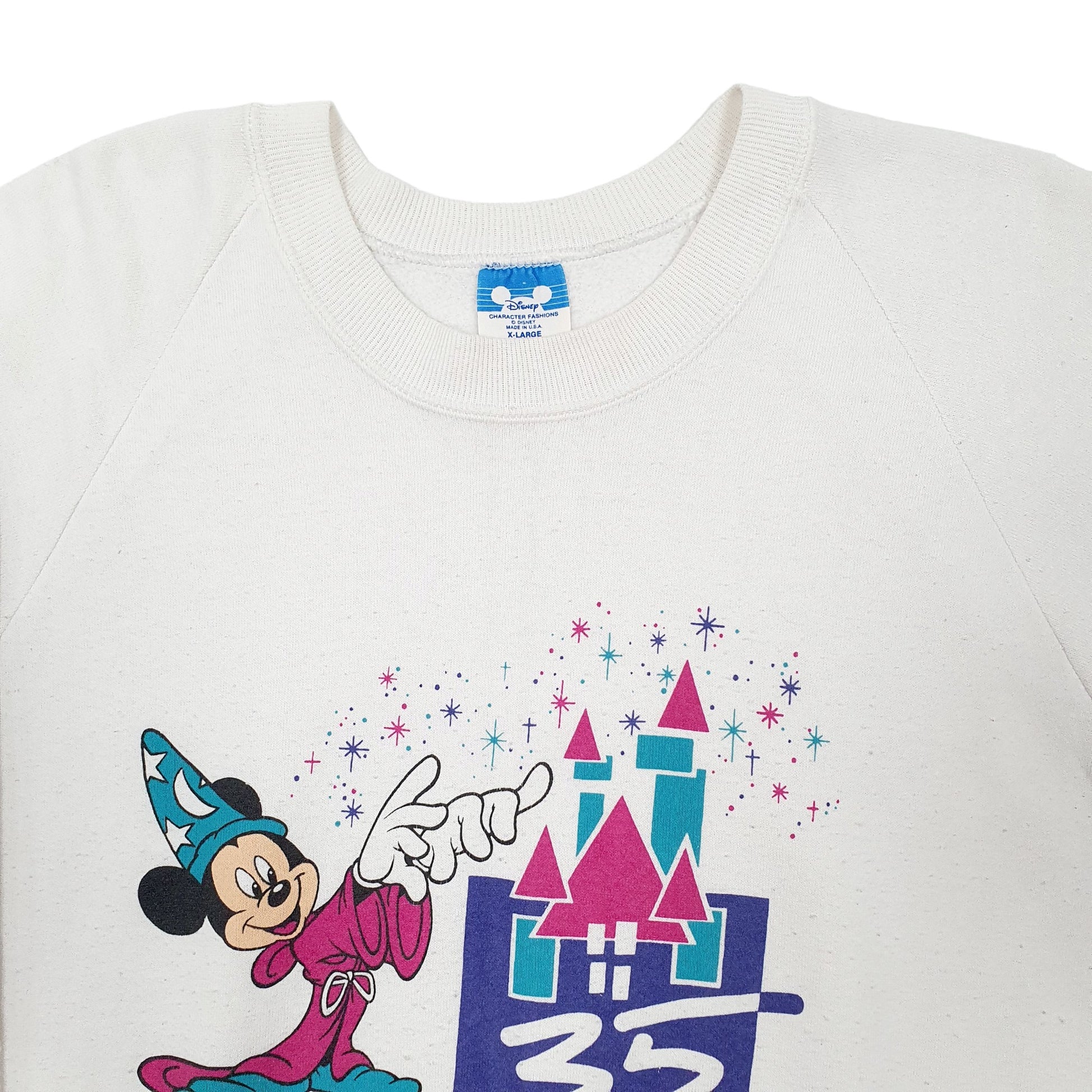 Mens White Disney Mickey Fantasia 1990 35th Anniversary Vintage Made in USA Crewneck Jumper