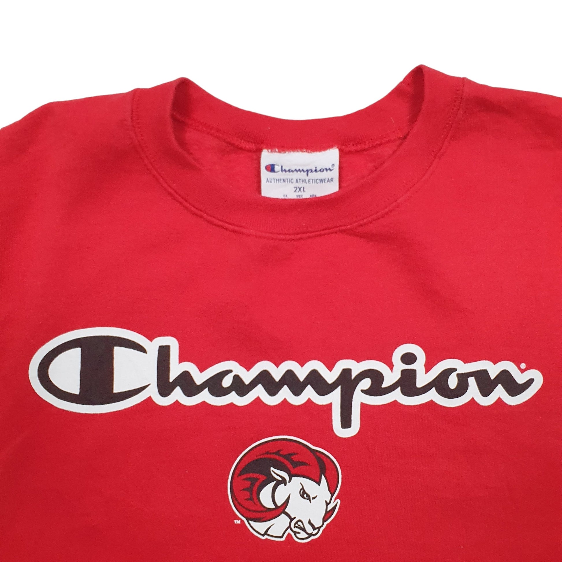 Mens Red Champion Spellout Crewneck Jumper