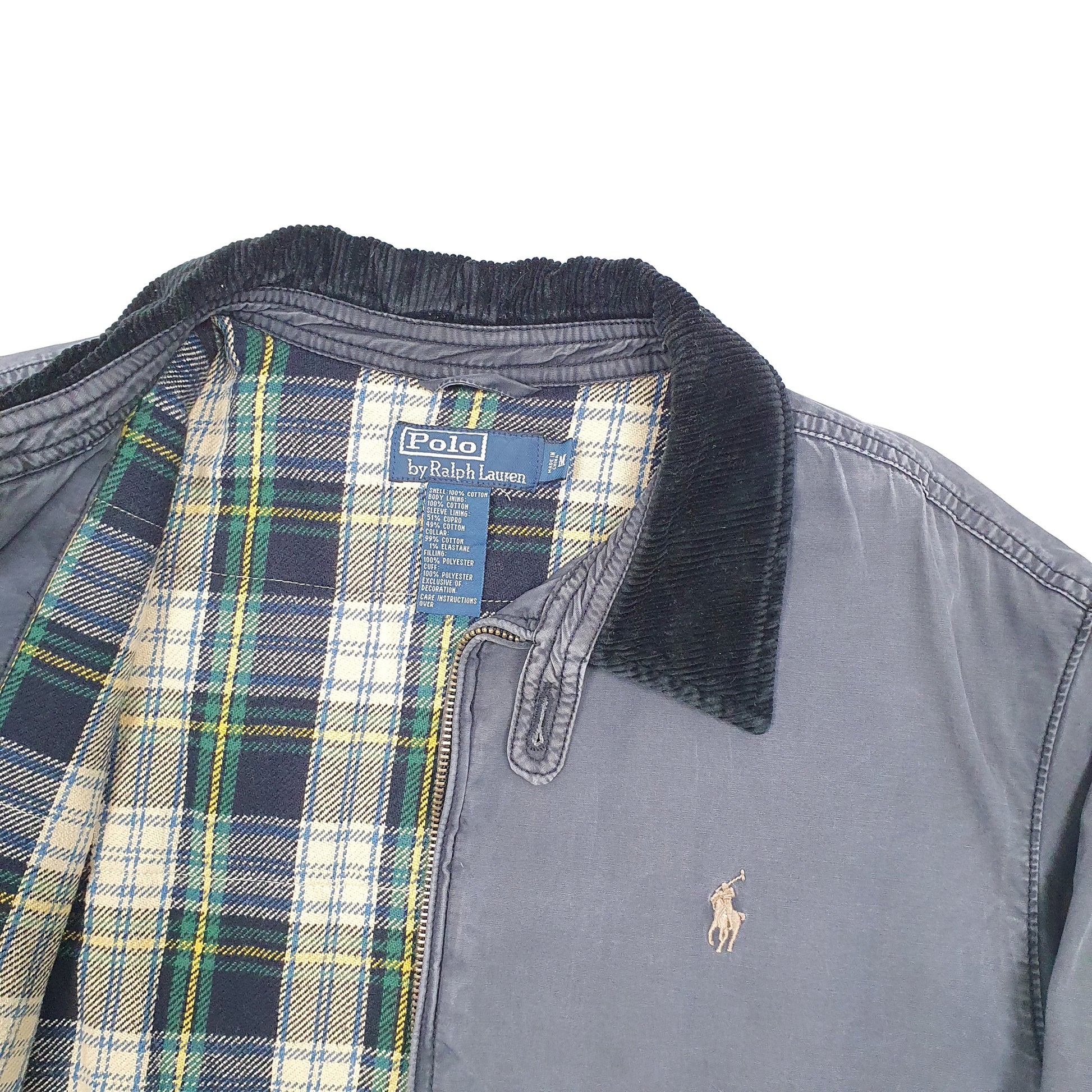Mens Grey Polo Ralph Lauren Vintage Lined Corduroy 1980s Talon Zipper Harrington Jacket Coat