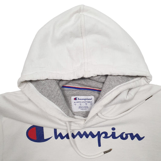 Mens White Champion Spellout Hoodie Jumper