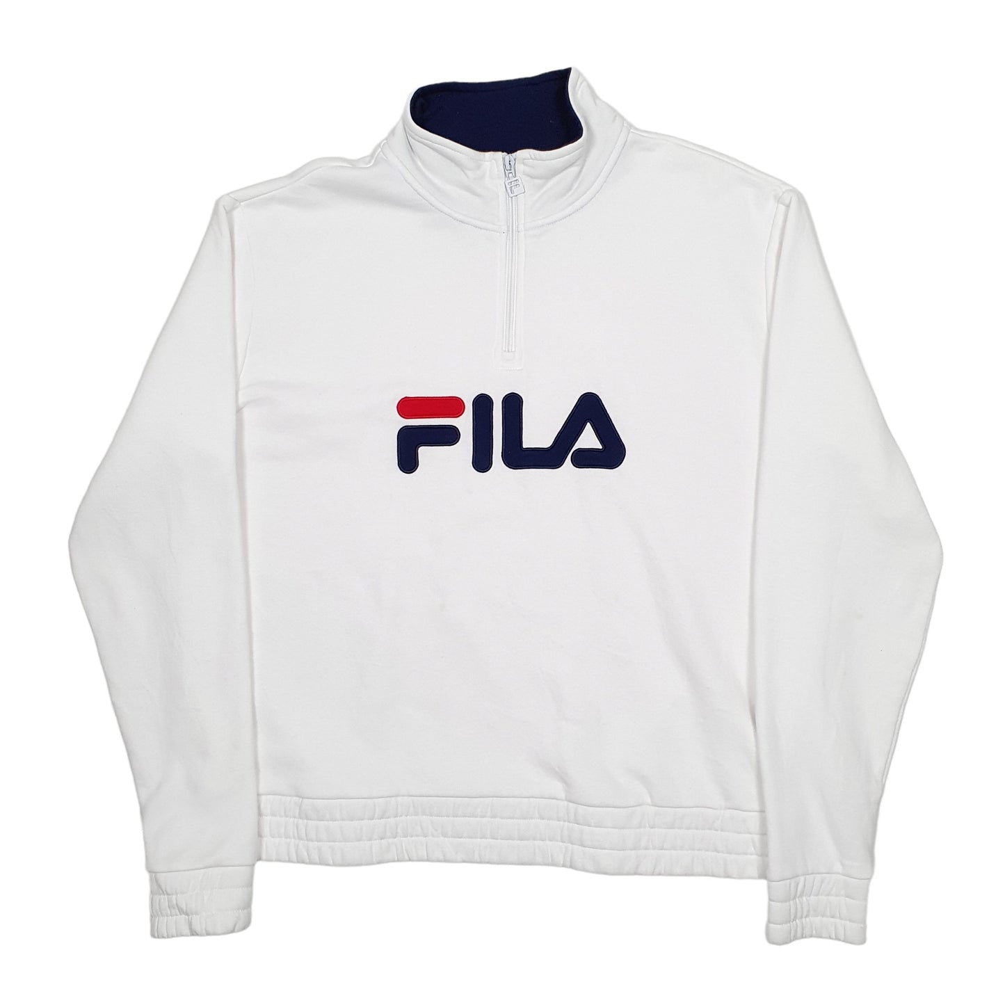 Mens White Fila Spellout Quarter Zip Jumper