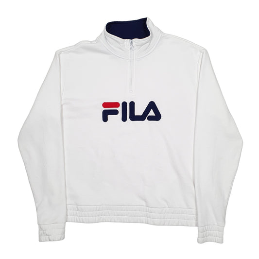 Mens White Fila Spellout Quarter Zip Jumper