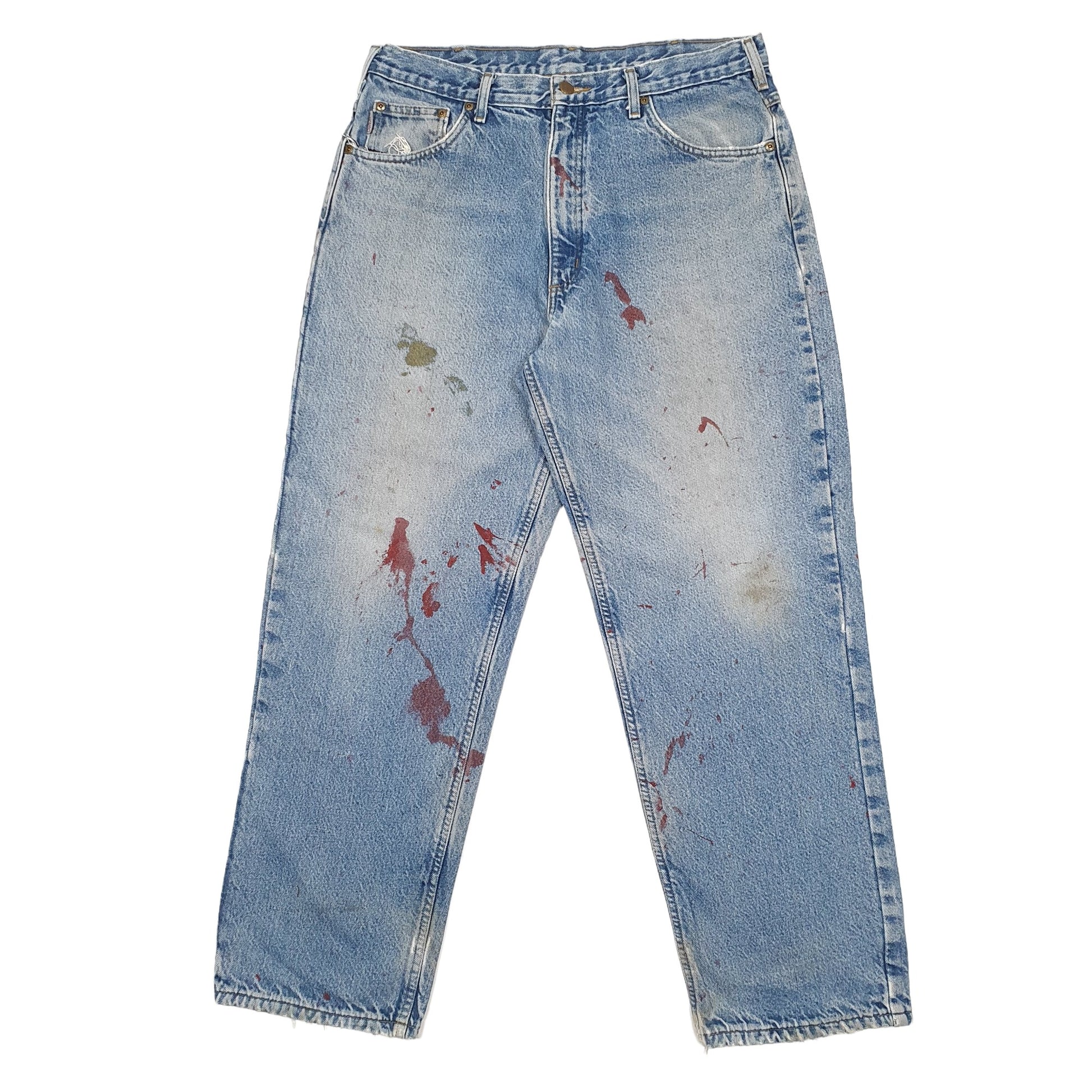 Mens Blue Carhartt Lined Winter Thermal Carpenter JeansW34 L30