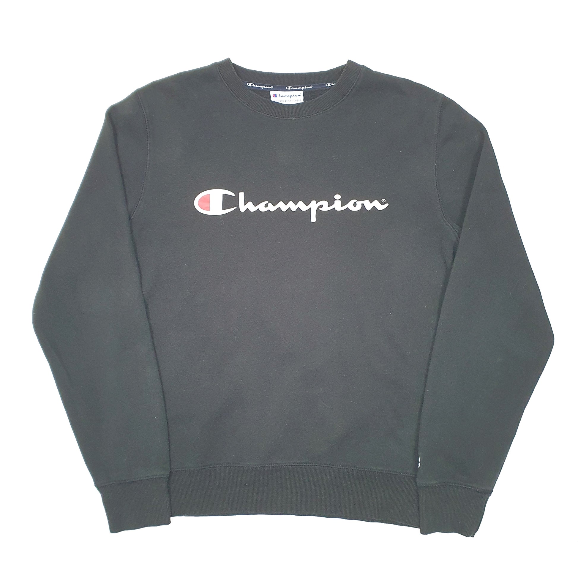 Mens Black Champion Spellout Crewneck Jumper