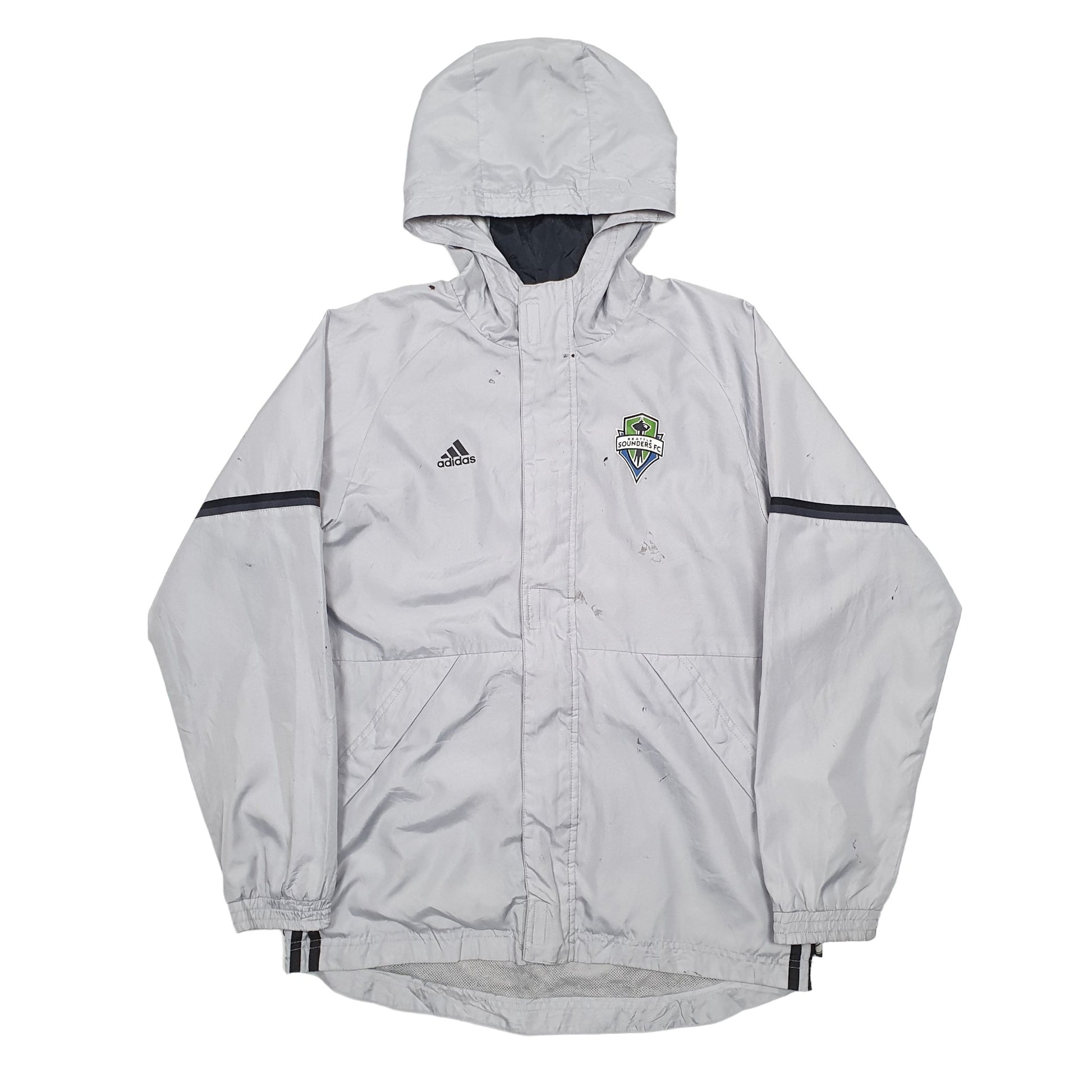 Mens Grey Adidas Seattle Sounders FC Football Hoodie Coat