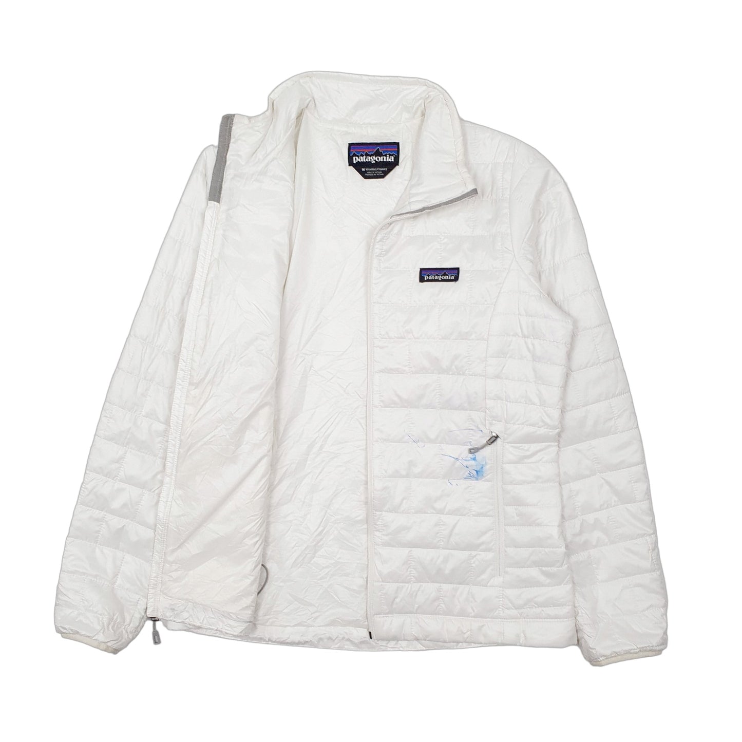 Womens White Patagonia Nano Puff Primaloft Full Zip Coat