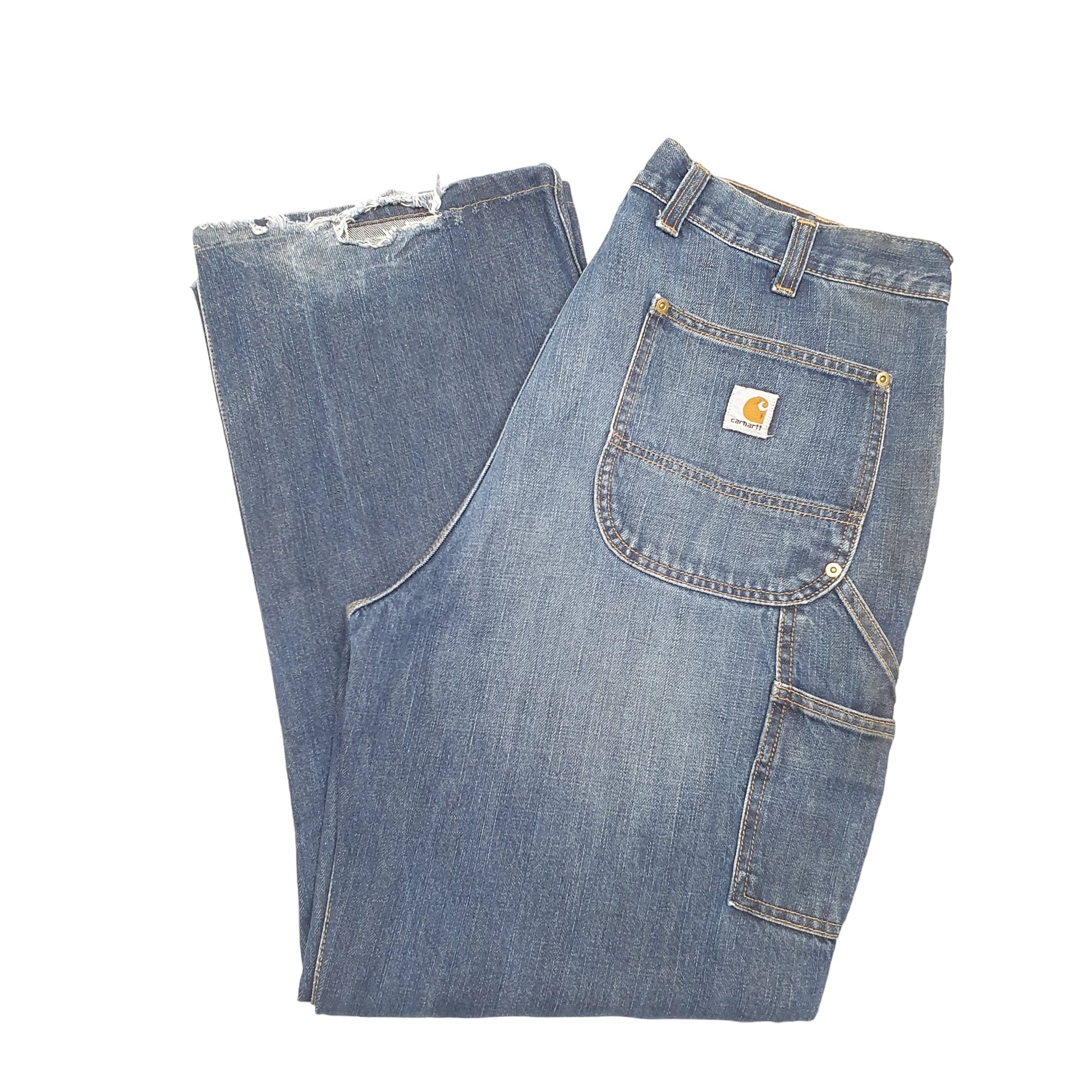 Mens Blue Carhartt Double Knee Logger Pant Riveted Carpenter JeansW38 L32