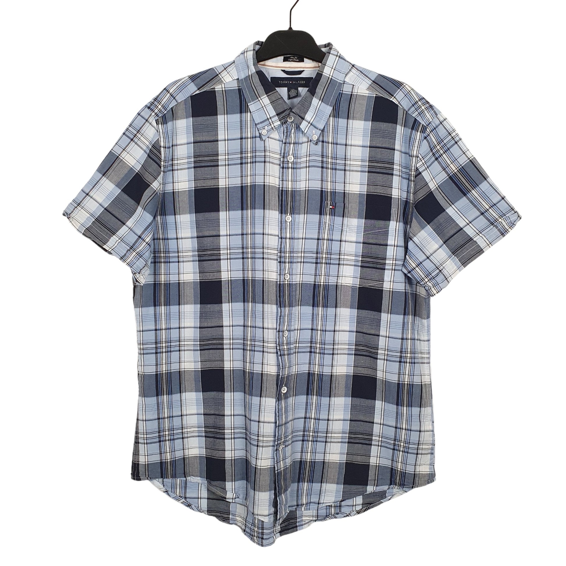 Tommy Hilfiger Short Sleeve Slim Fit Check Shirt Blue