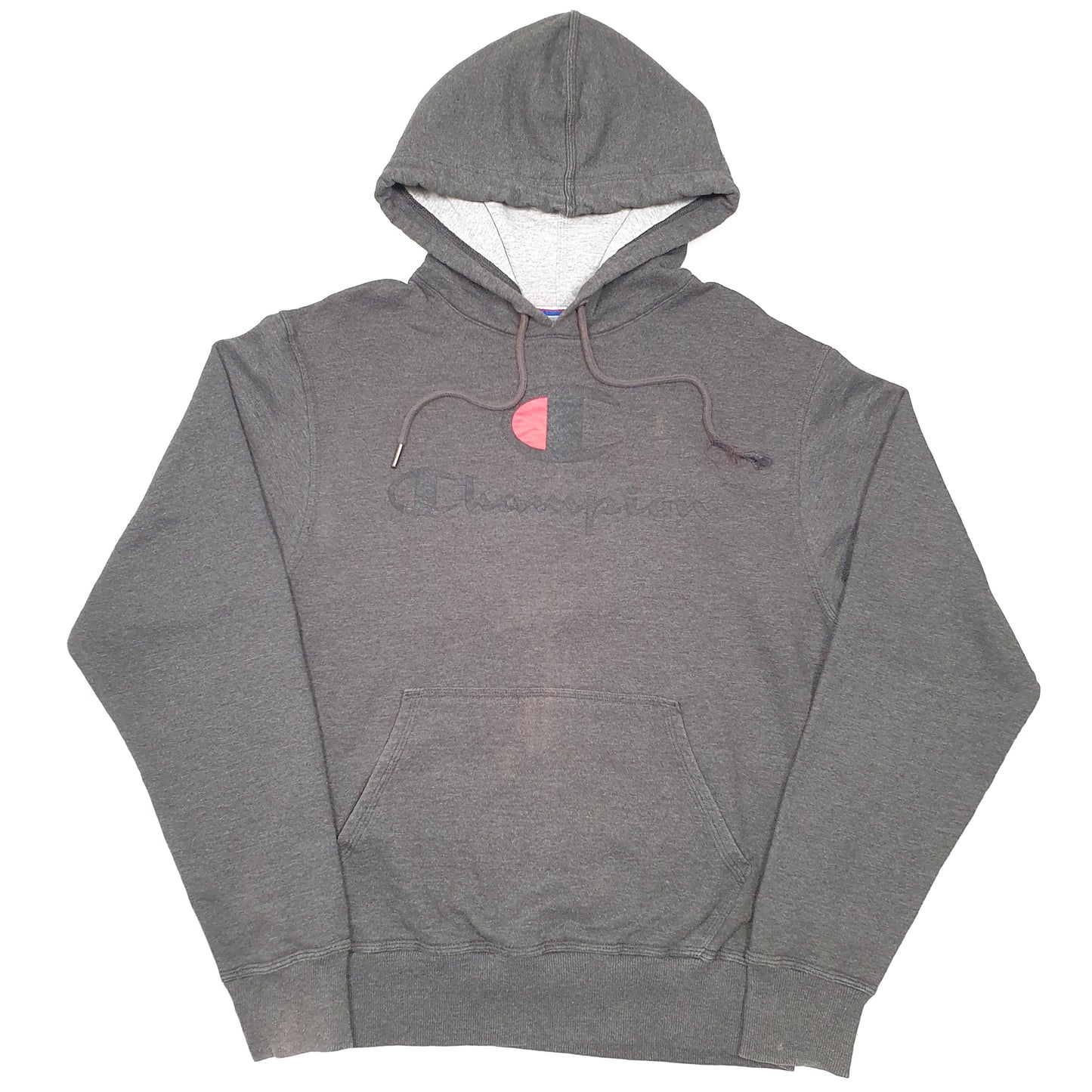 Mens Grey Champion Spellout Hoodie Jumper